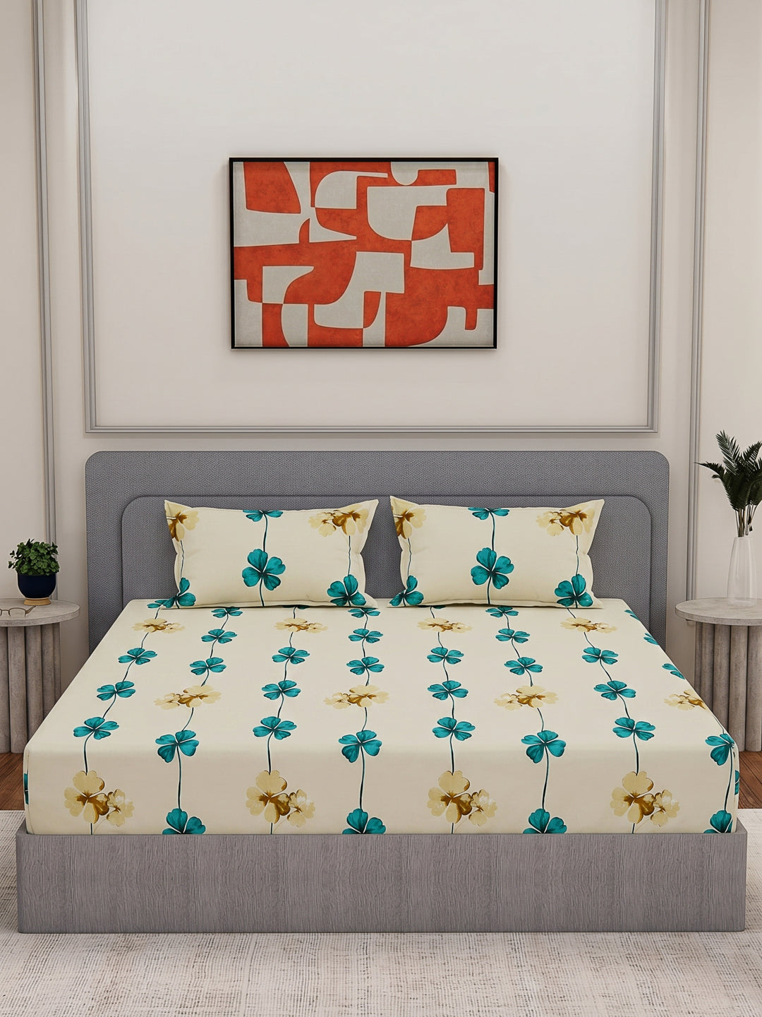 130 GSM Polyester Double Bed Bedsheet with 2 Pillow Covers Fashnik Collection