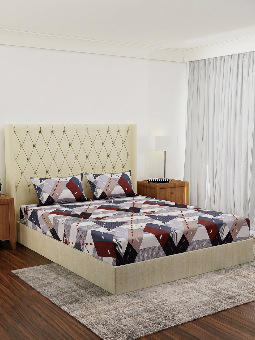 130 GSM Polyester Double Bed Bedsheet with 2 Pillow Covers Fashnik Collection