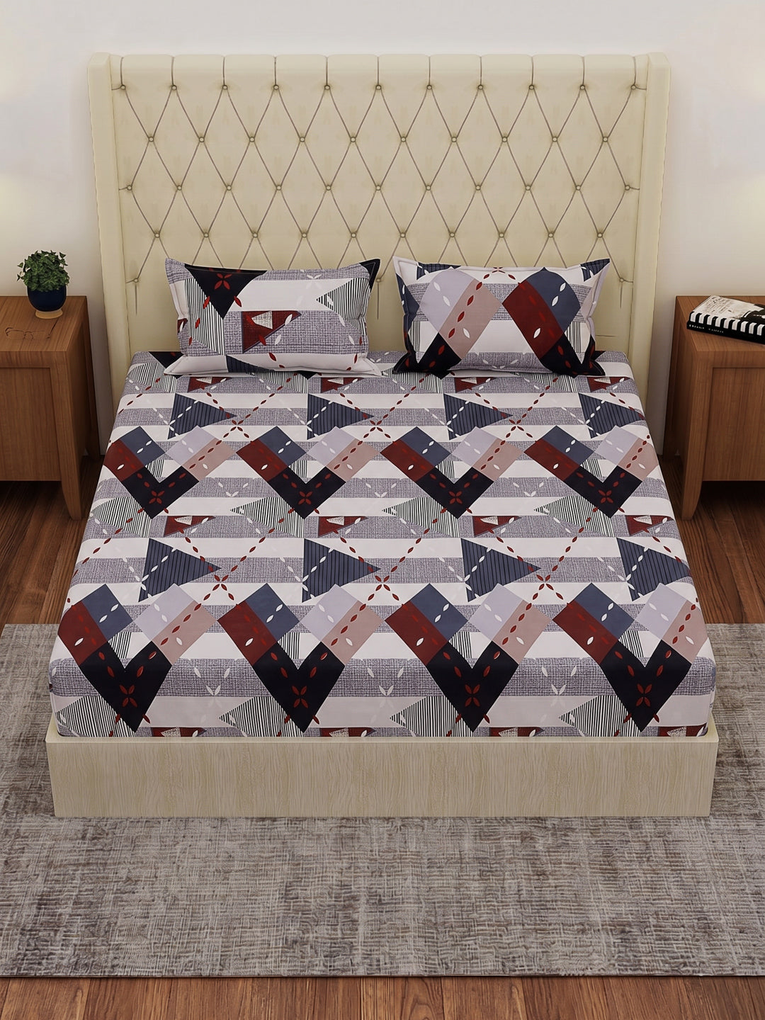 130 GSM Polyester Double Bed Bedsheet with 2 Pillow Covers Fashnik Collection