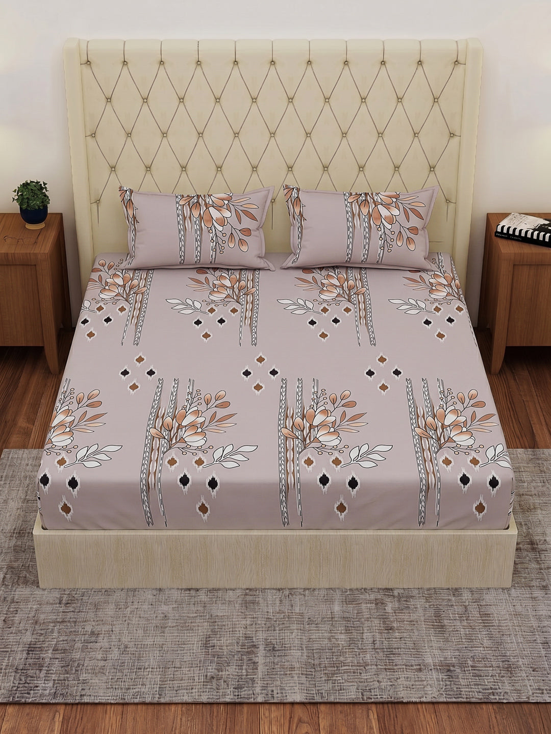 130 GSM Polyester Double Bed Bedsheet with 2 Pillow Covers Fashnik Collection