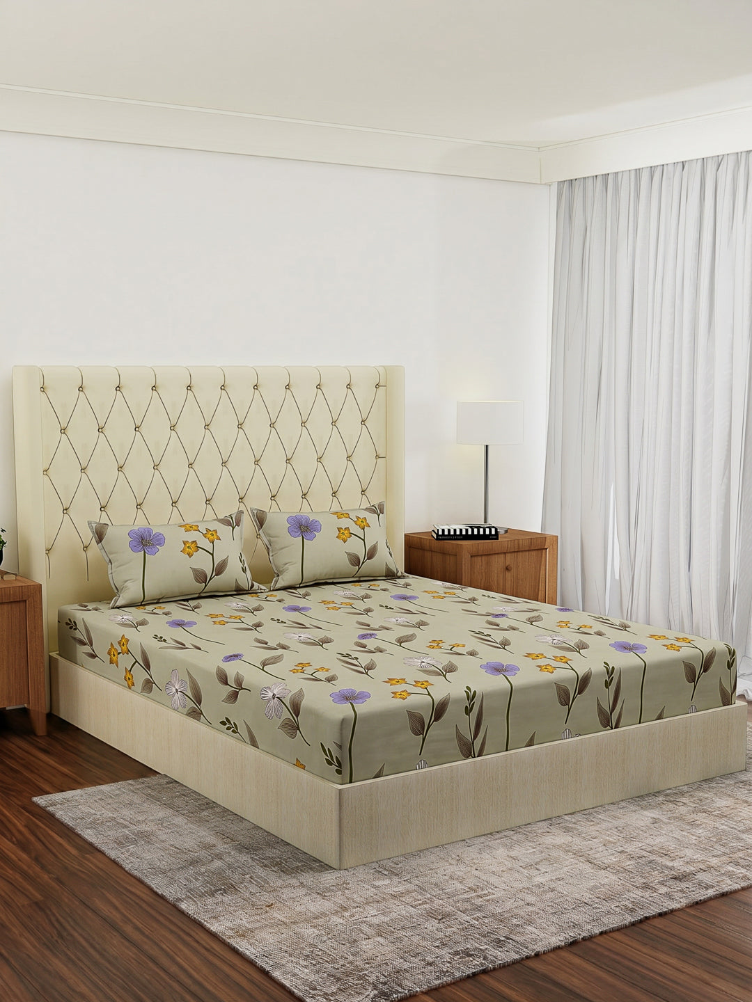 130 GSM Polyester Double Bed Bedsheet with 2 Pillow Covers Fashnik Collection