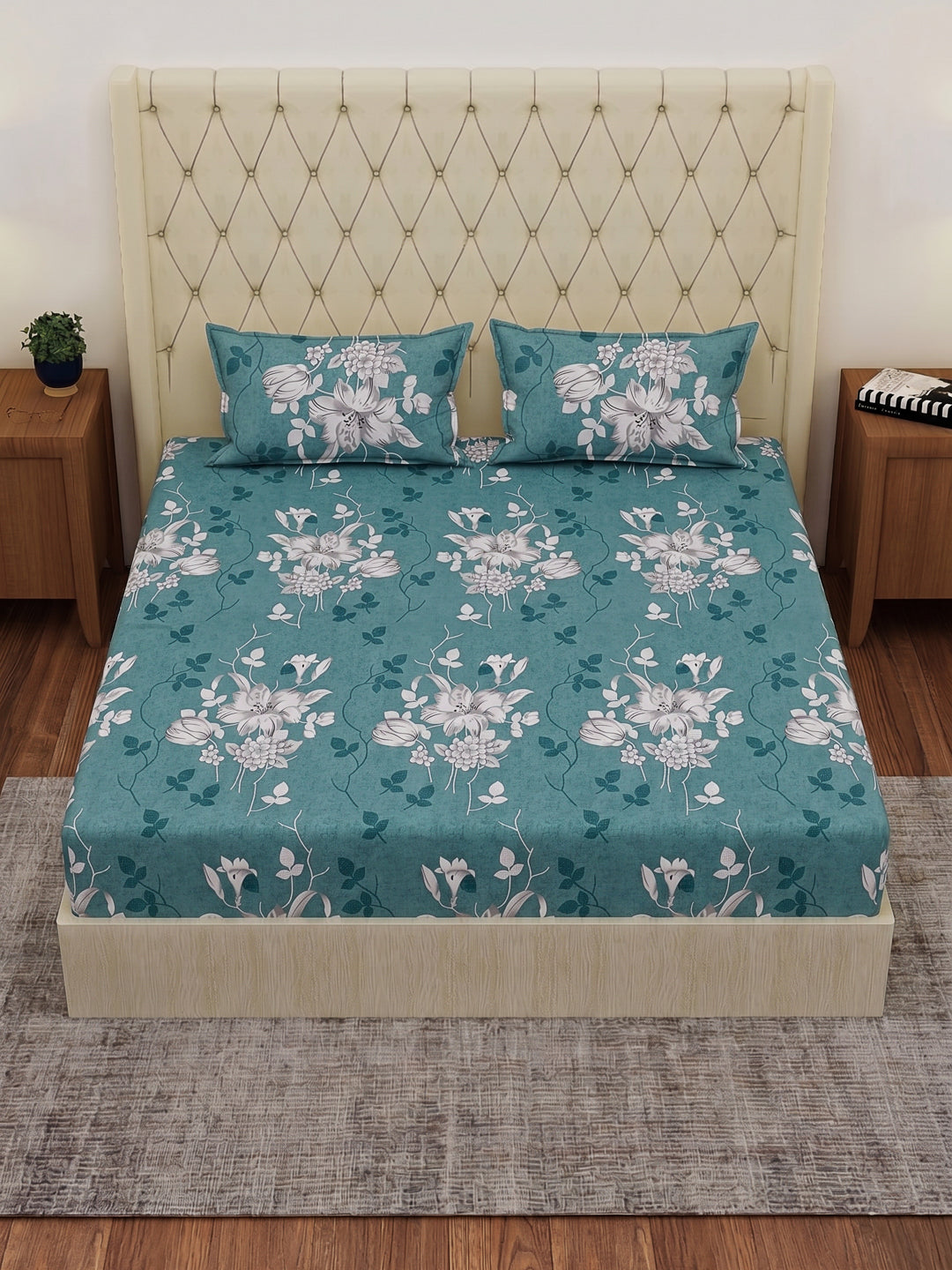130 GSM Polyester Double Bed Bedsheet with 2 Pillow Covers Fashnik Collection