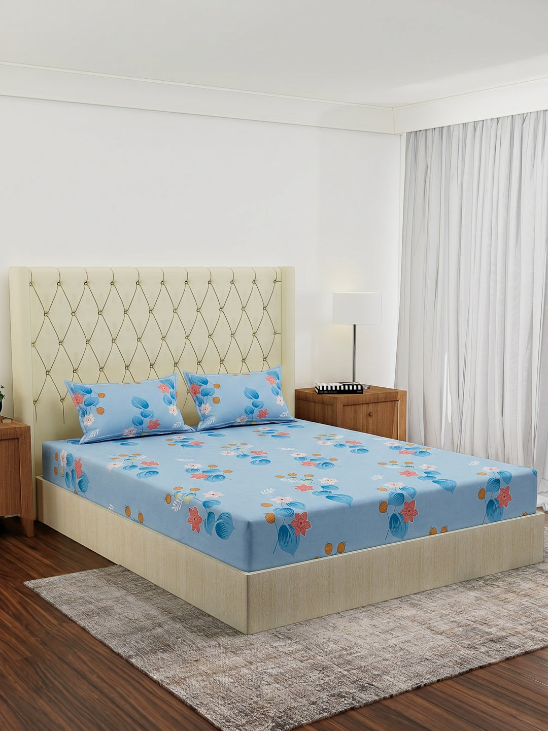130 GSM Polyester Double Bed Bedsheet with 2 Pillow Covers Fashnik Collection