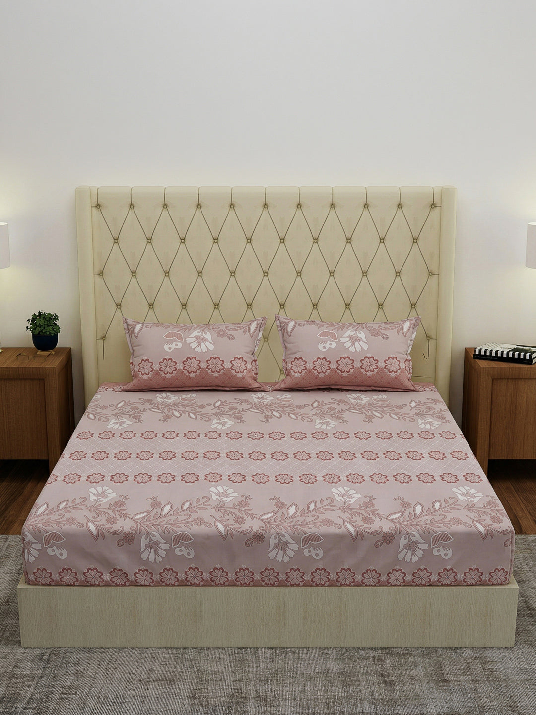 130 GSM Polyester Double Bed Bedsheet with 2 Pillow Covers Fashnik Collection