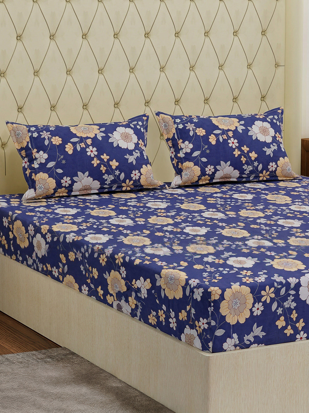 130 GSM Polyester Double Bed Bedsheet with 2 Pillow Covers Fashnik Collection