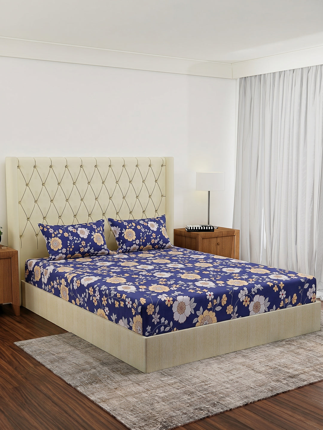 130 GSM Polyester Double Bed Bedsheet with 2 Pillow Covers Fashnik Collection