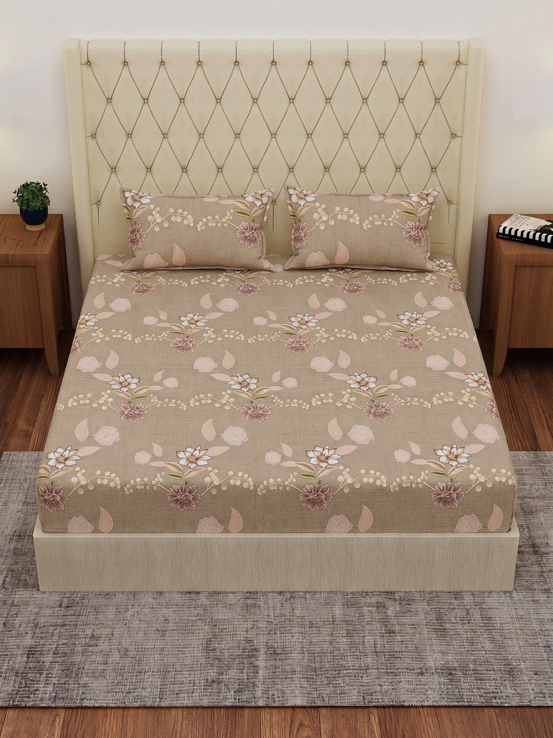 130 GSM Polyester Double Bed Bedsheet with 2 Pillow Covers Fashnik Collection