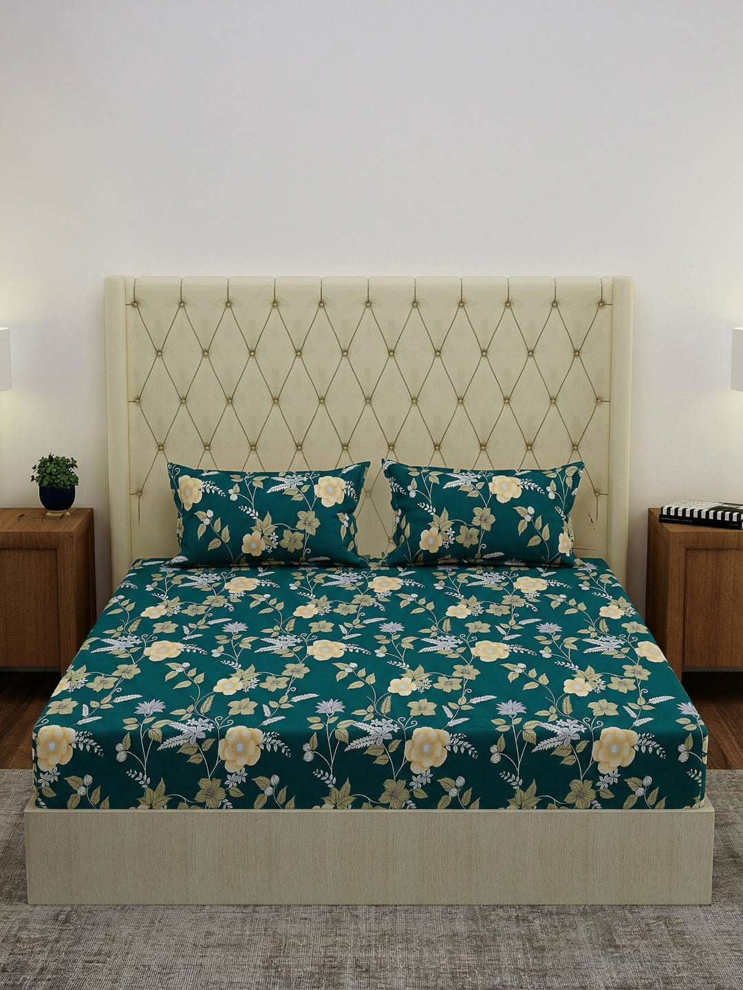 130 GSM Polyester Double Bed Bedsheet with 2 Pillow Covers Fashnik Collection