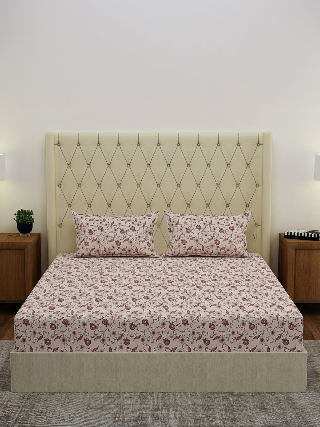 130 GSM Polyester Double Bed Bedsheet with 2 Pillow Covers Fashnik Collection