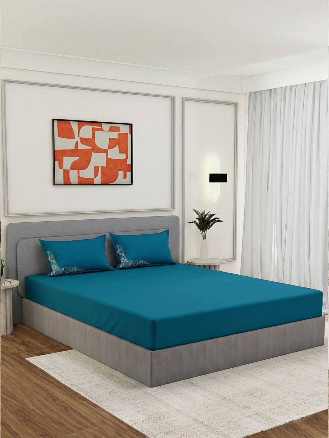 Luxury 400 TC Pure Cotton King Size Bedsheet with 2 Pillow Covers Lace Magic Collection