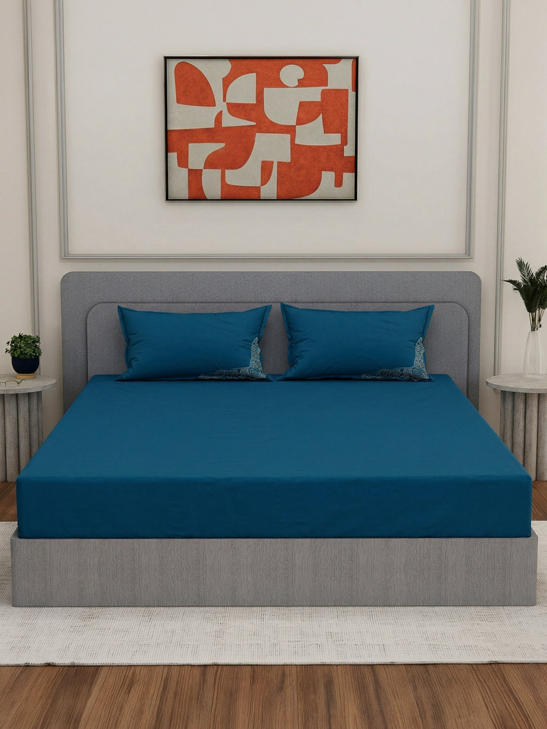 Luxury 400 TC Pure Cotton King Size Bedsheet with 2 Pillow Covers Lace Magic Collection