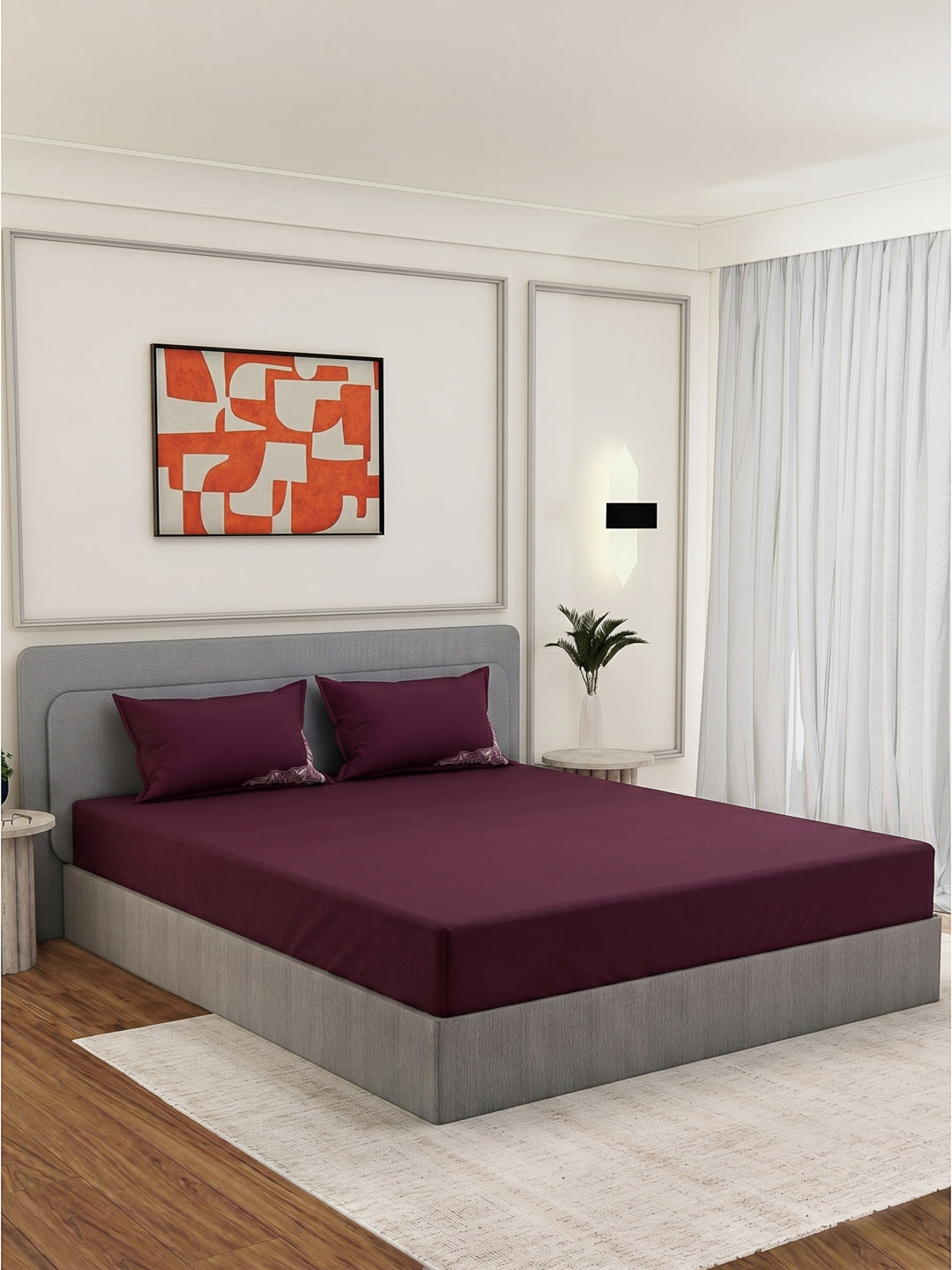 Luxury 400 TC Pure Cotton King Size Bedsheet with 2 Pillow Covers Lace Magic Collection