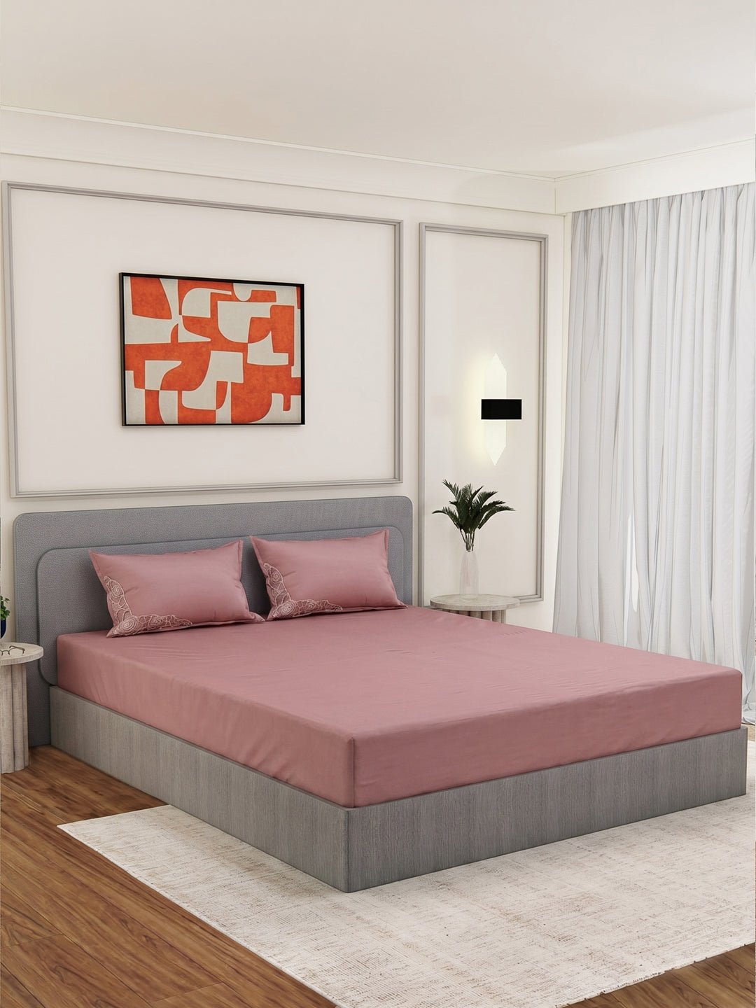 Luxury 400 TC Pure Cotton King Size Bedsheet with 2 Pillow Covers Lace Magic Collection
