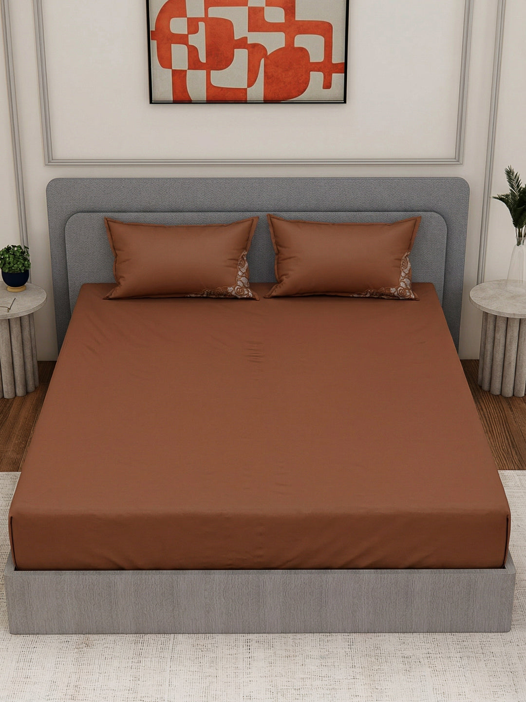 Luxury 400 TC Pure Cotton King Size Bedsheet with 2 Pillow Covers Lace Magic Collection
