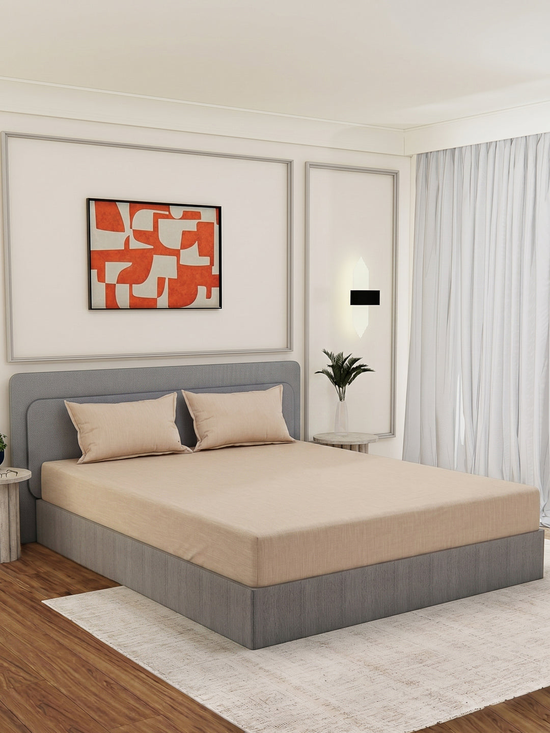 Luxury 300 TC Cotton Linen King Size Bedsheet with 2 Pillow Covers Eco Linen Collection
