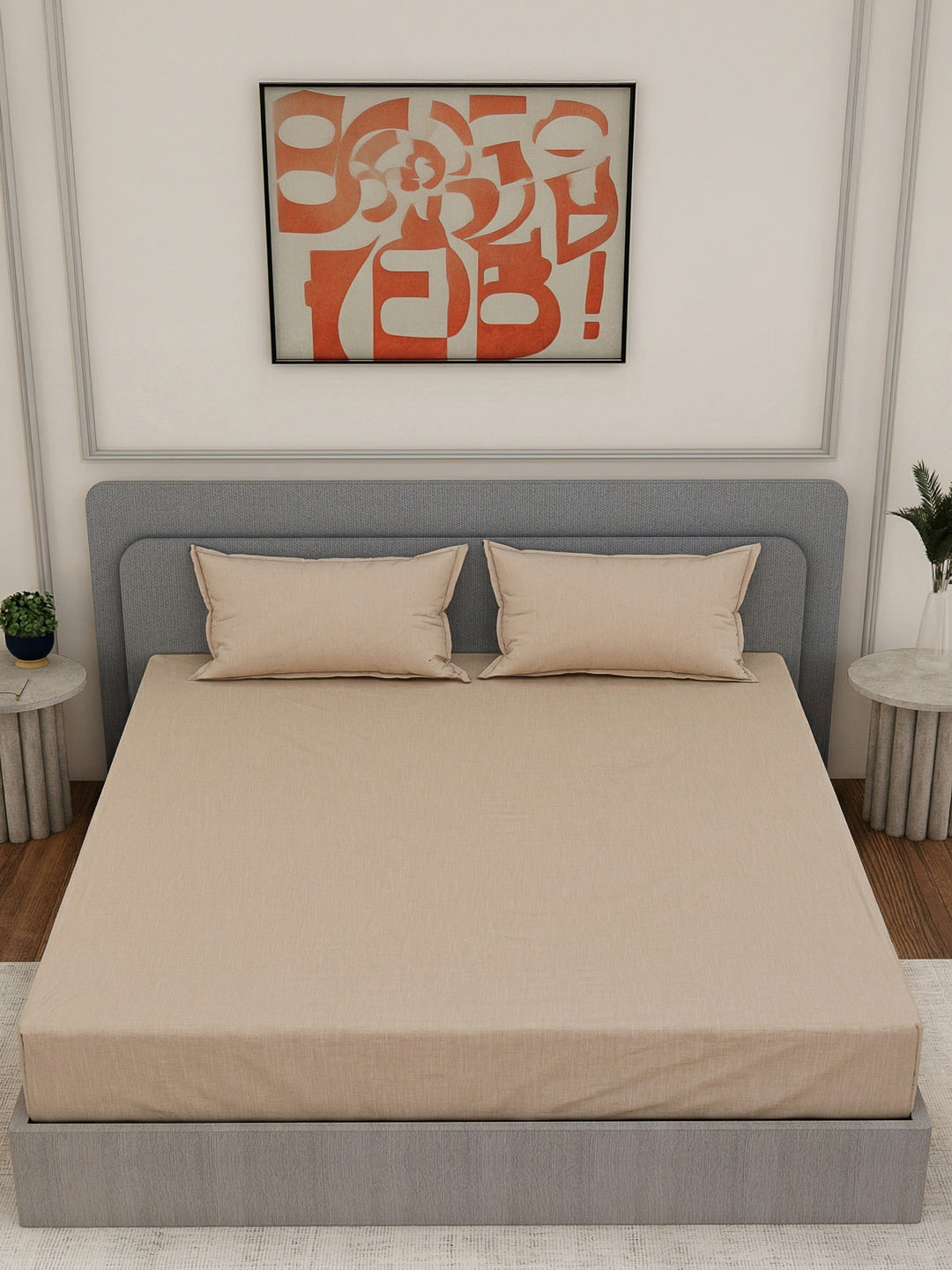 Luxury 300 TC Cotton Linen King Size Bedsheet with 2 Pillow Covers Eco Linen Collection