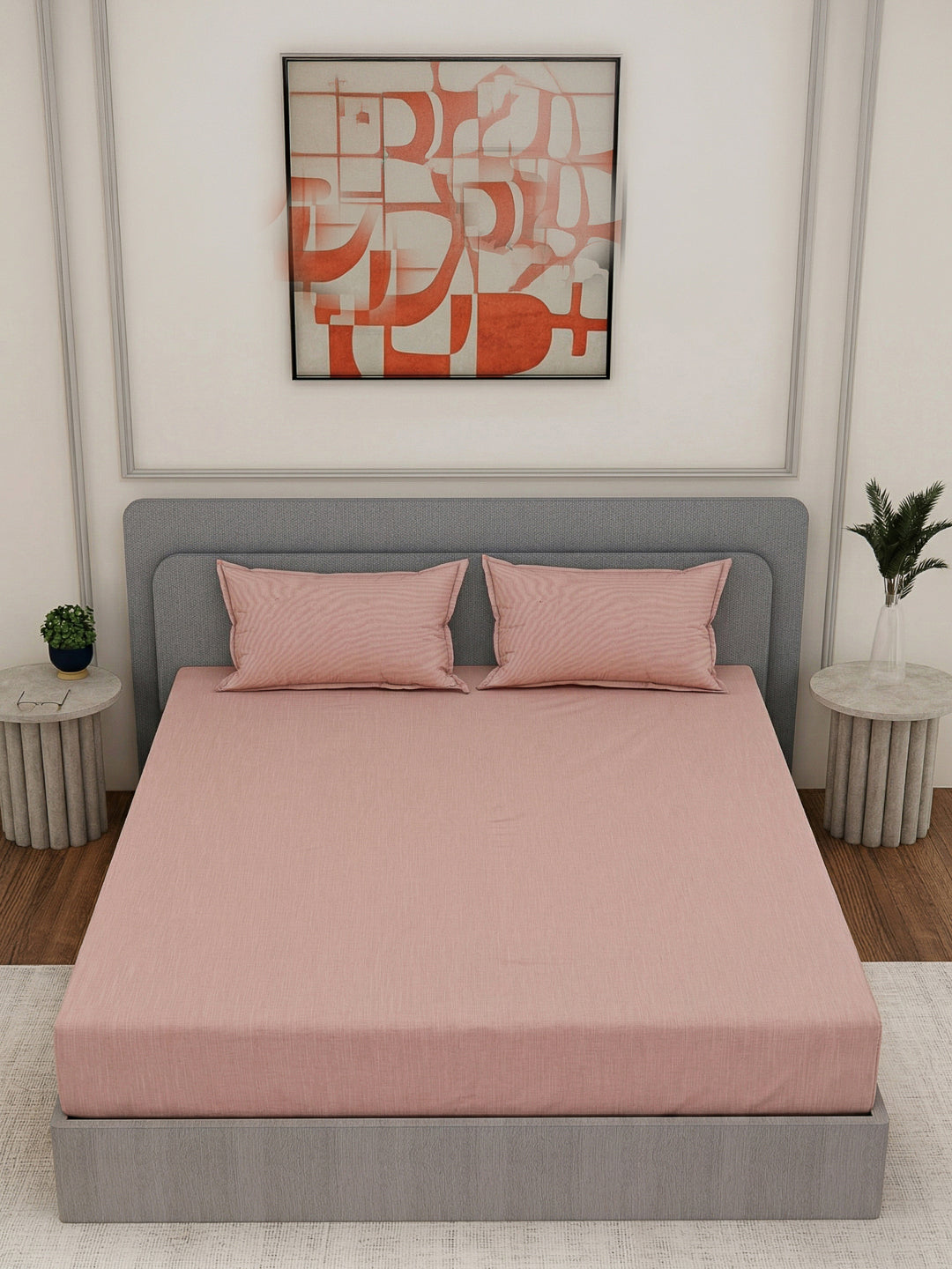 Luxury 300 TC Cotton Linen King Size Bedsheet with 2 Pillow Covers Eco Linen Collection