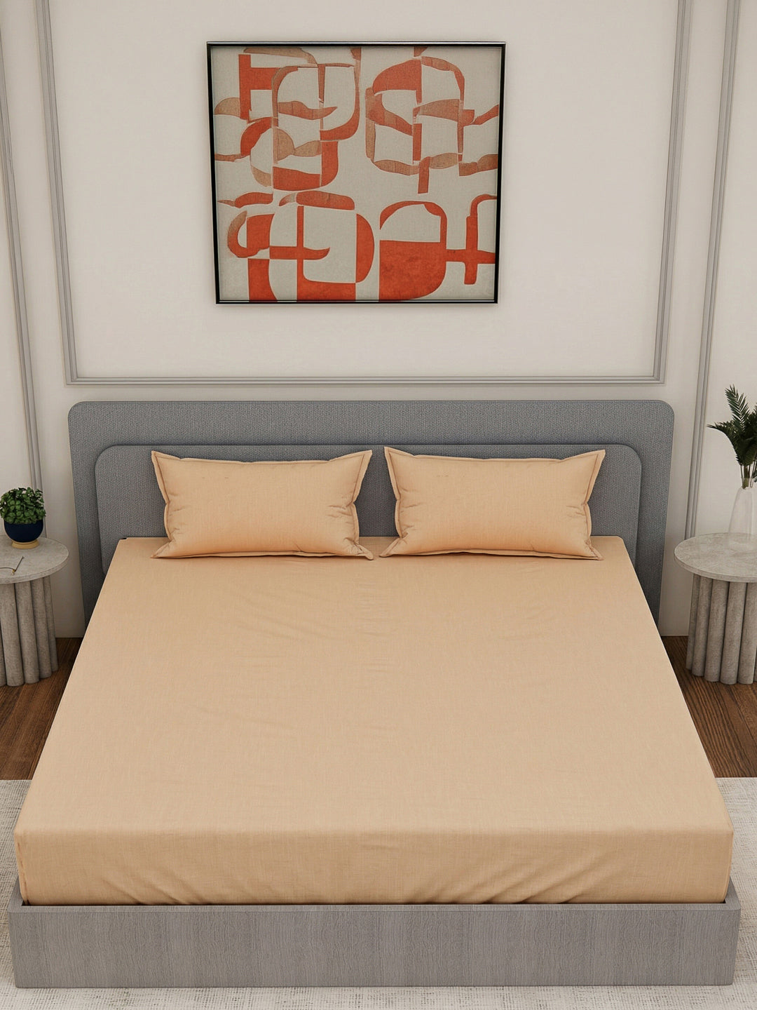 Luxury 300 TC Cotton Linen King Size Bedsheet with 2 Pillow Covers Eco Linen Collection