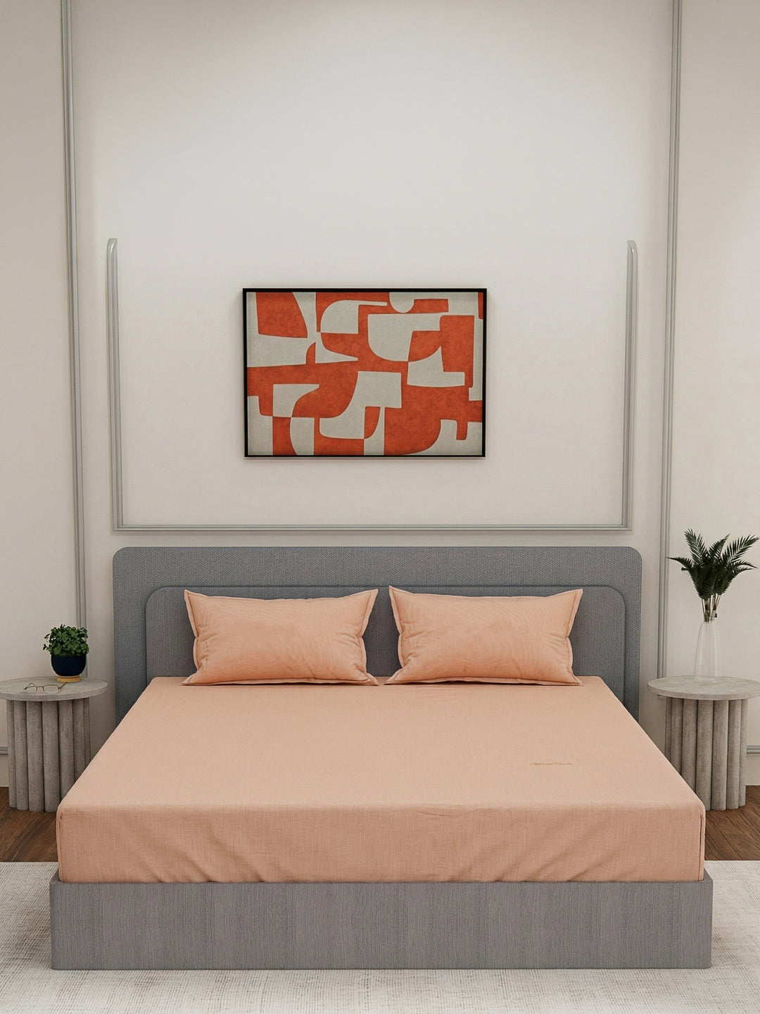 Luxury 300 TC Cotton Linen King Size Bedsheet with 2 Pillow Covers Eco Linen Collection