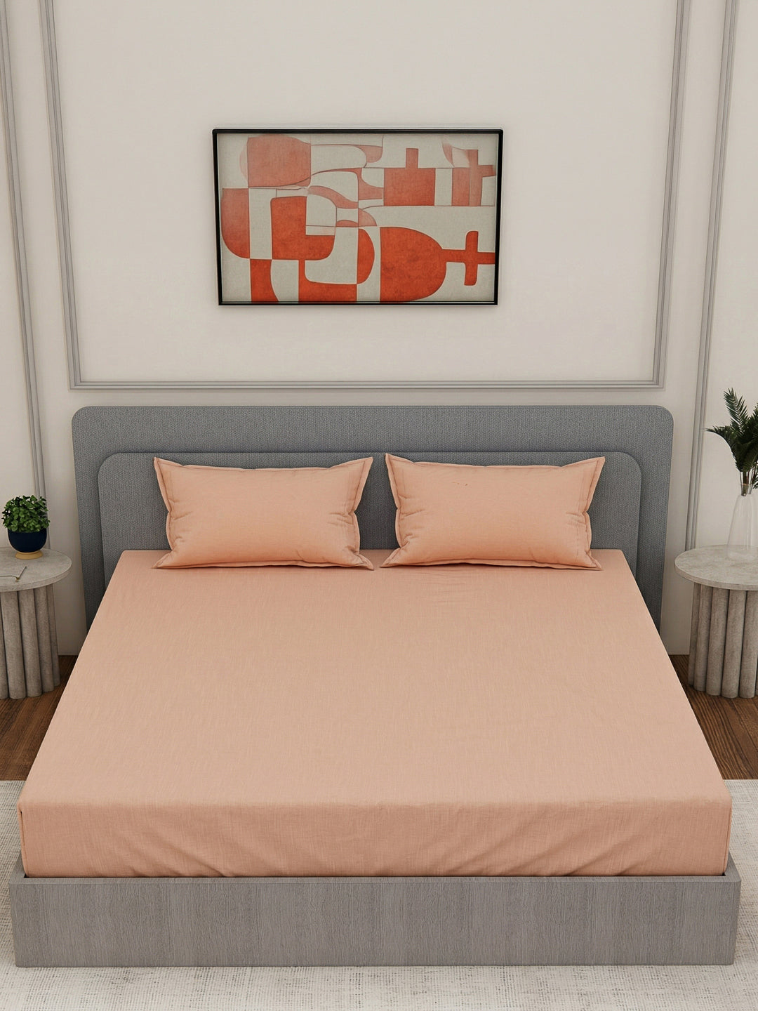 Luxury 300 TC Cotton Linen King Size Bedsheet with 2 Pillow Covers Eco Linen Collection