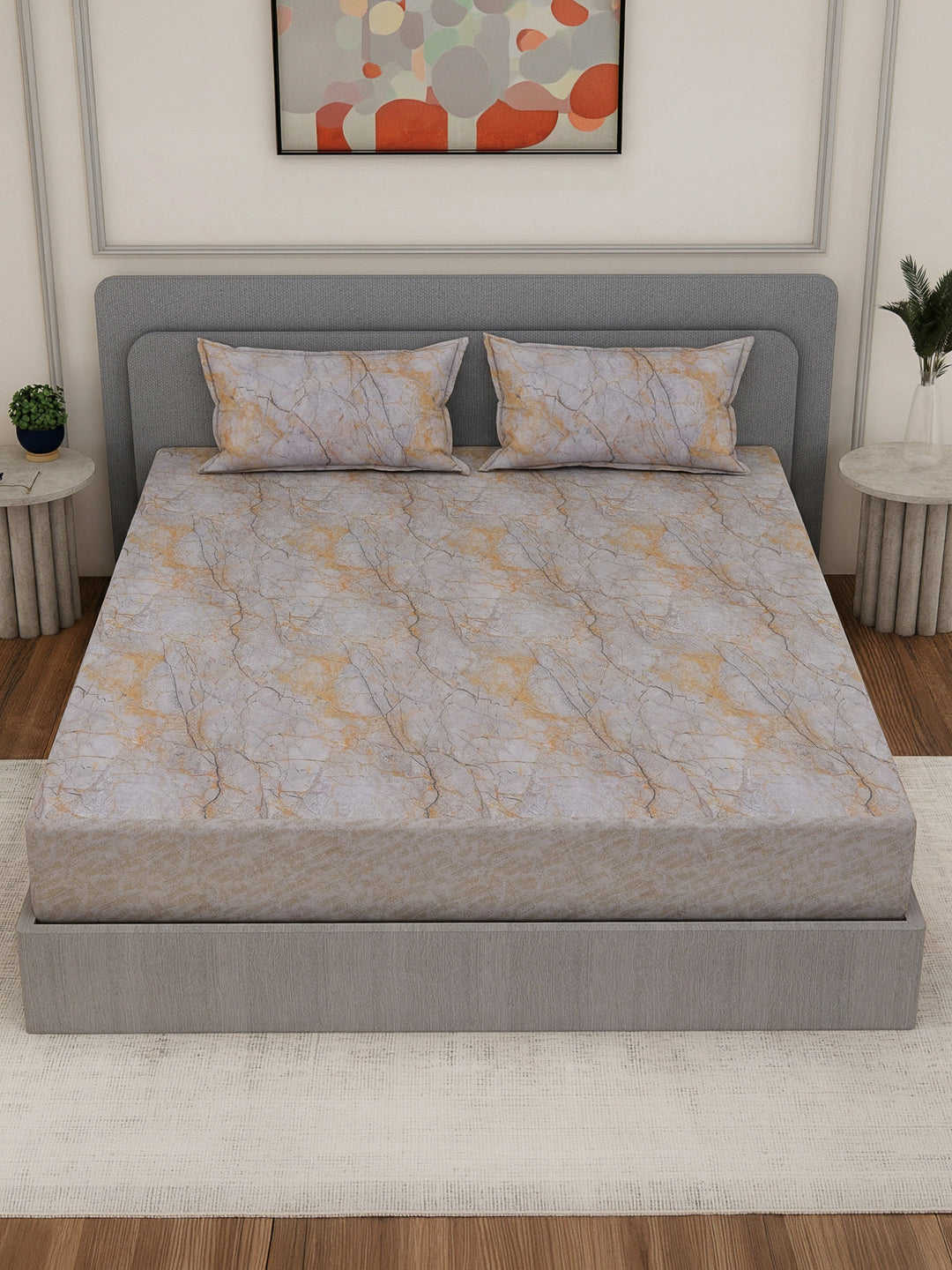Premium 210 TC Pure Cotton King Size Bedsheet with 2 Pillow Covers Classique Mosaic Collection