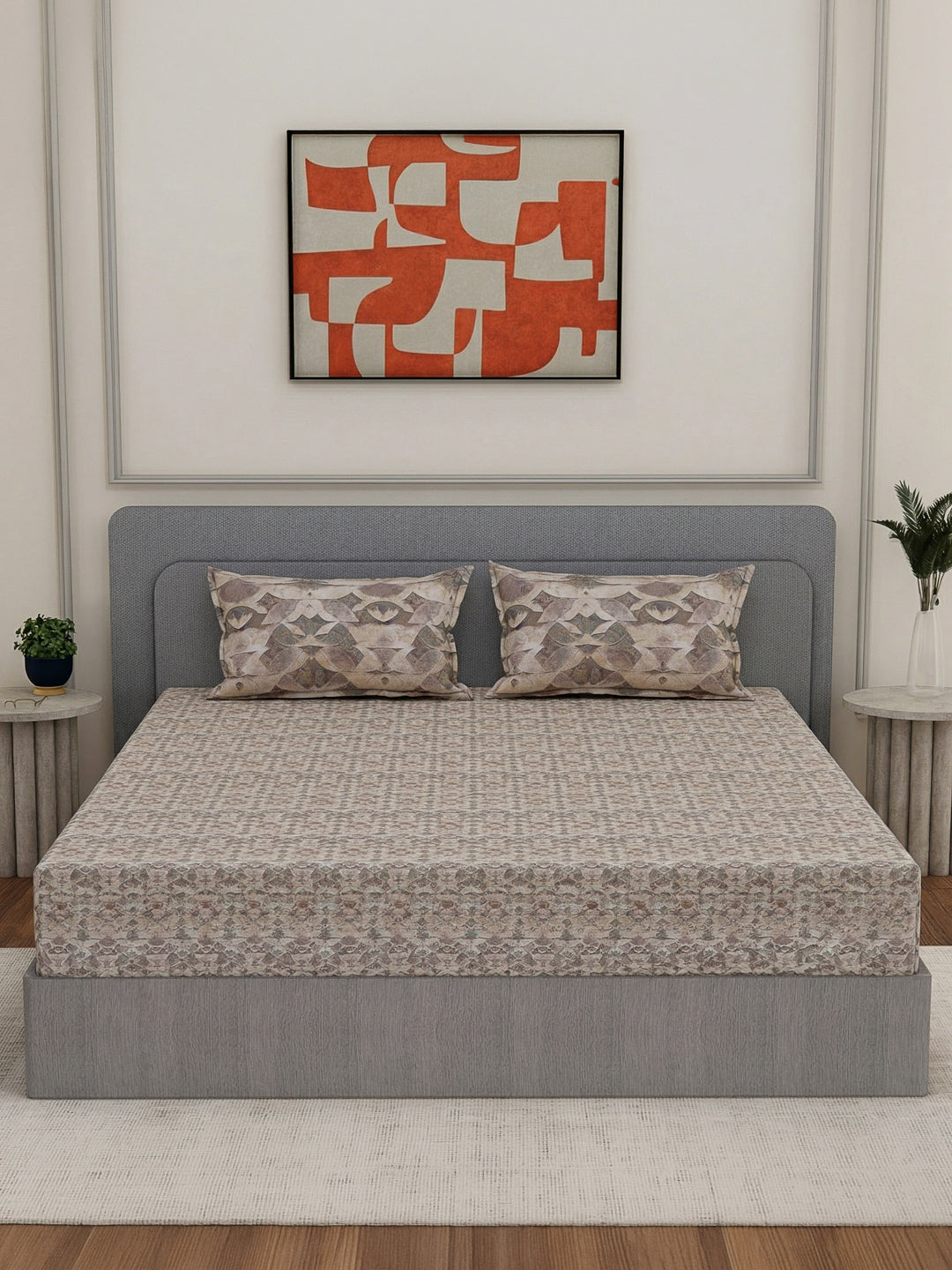 Premium 210 TC Pure Cotton King Size Bedsheet with 2 Pillow Covers Classique Mosaic Collection