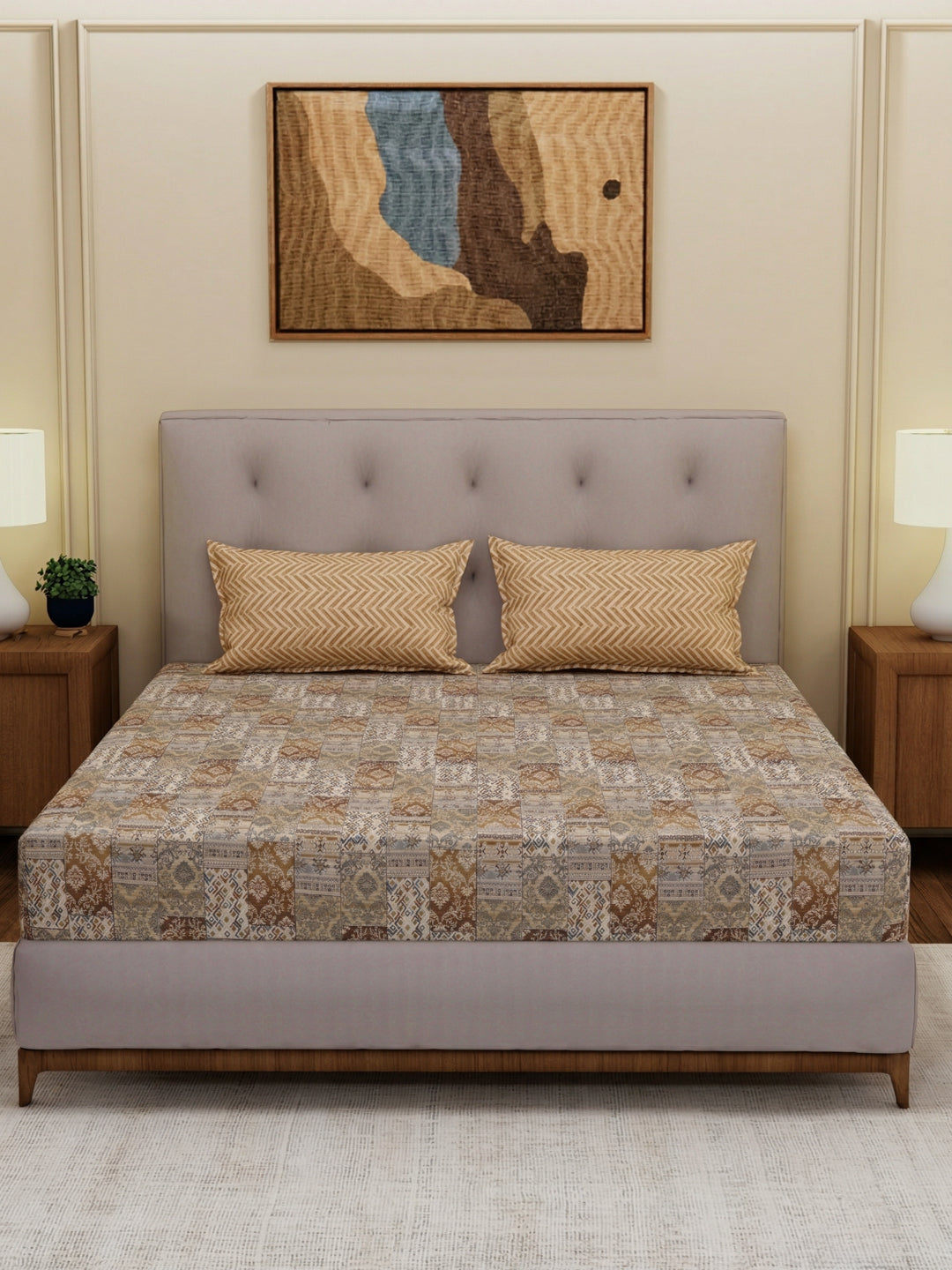 MOCA by Monte Carlo 120 TC Polycotton Double Bed Bedsheet with 2 Pillow Covers Paradise Collection