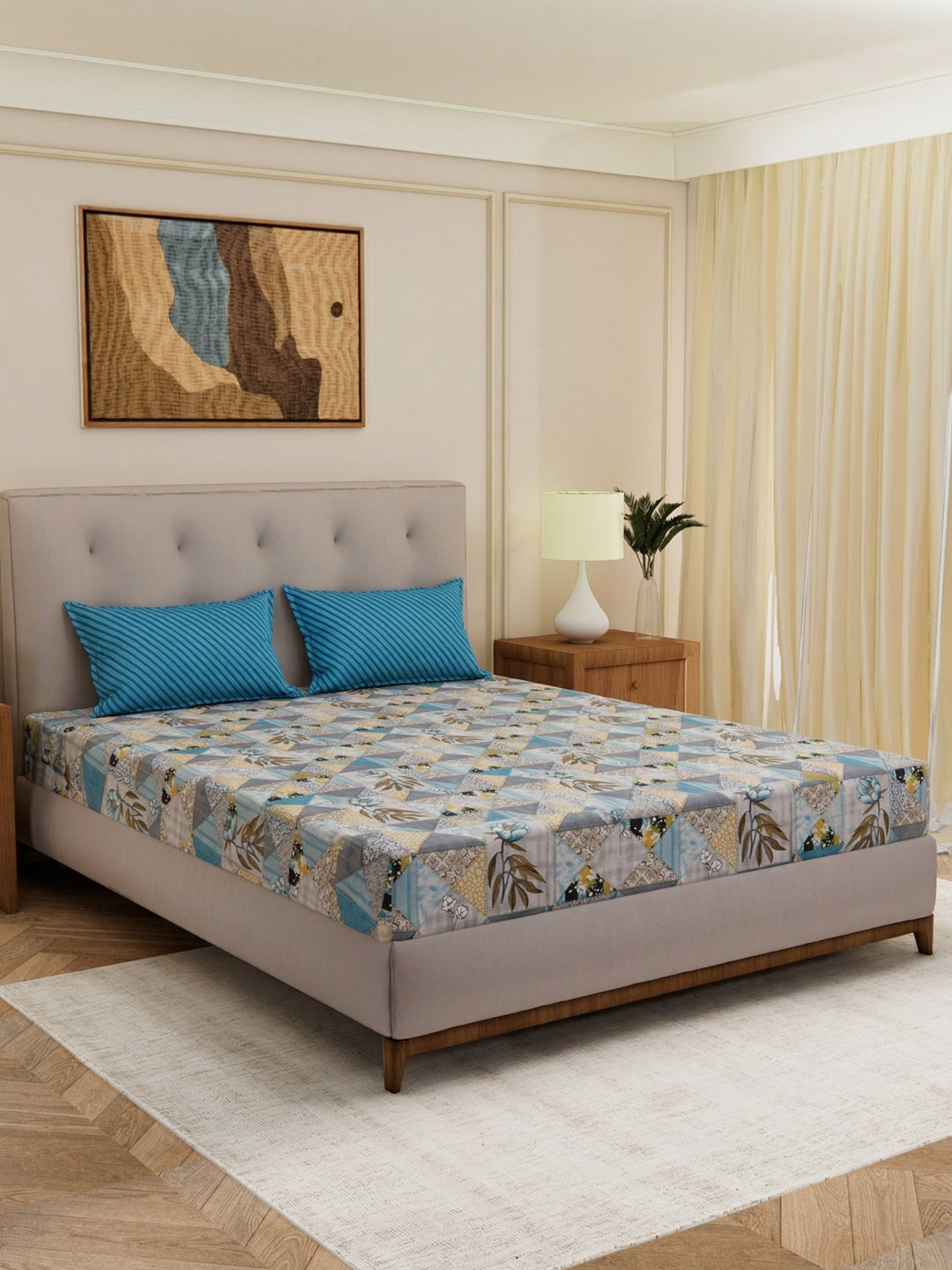 MOCA by Monte Carlo 120 TC Polycotton Double Bed Bedsheet with 2 Pillow Covers Paradise Collection