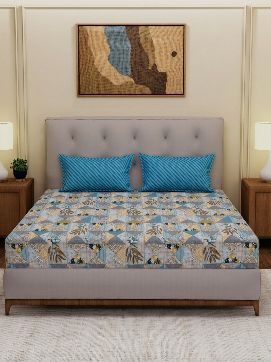 MOCA by Monte Carlo 120 TC Polycotton Double Bed Bedsheet with 2 Pillow Covers Paradise Collection