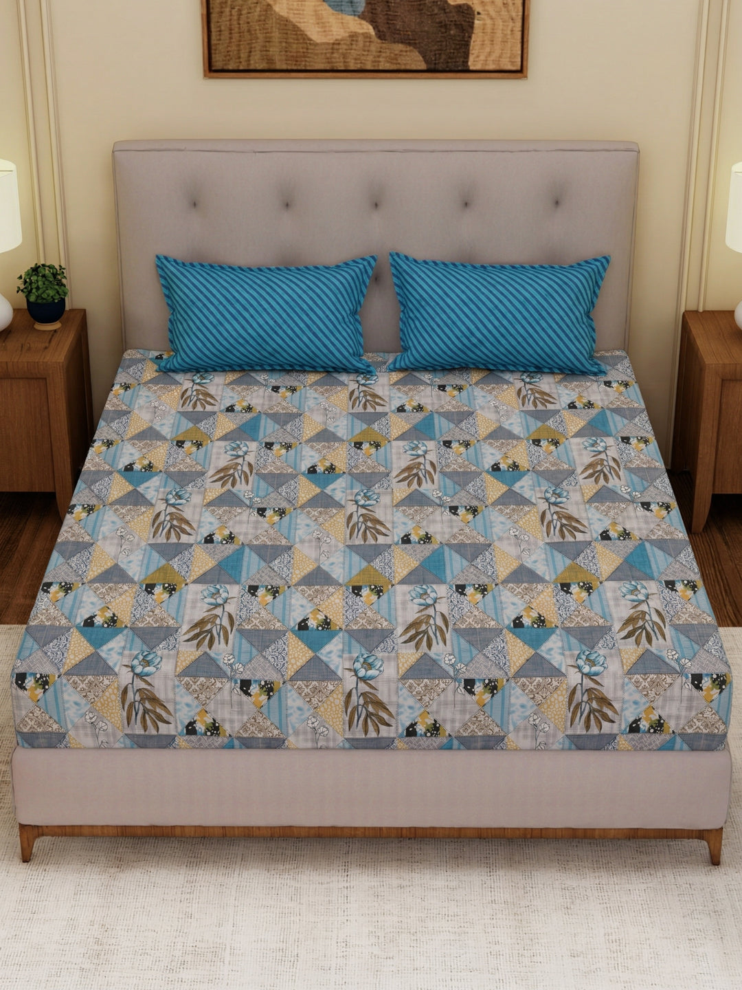 MOCA by Monte Carlo 120 TC Polycotton Double Bed Bedsheet with 2 Pillow Covers Paradise Collection