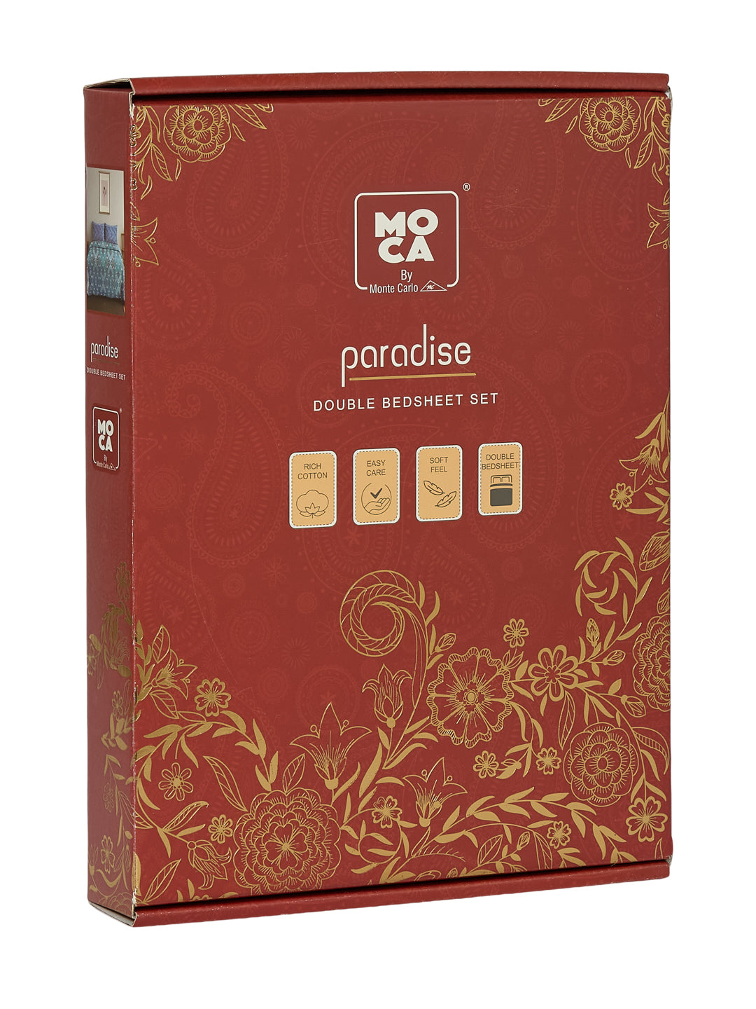 MOCA by Monte Carlo 120 TC Polycotton Double Bed Bedsheet with 2 Pillow Covers Paradise Collection