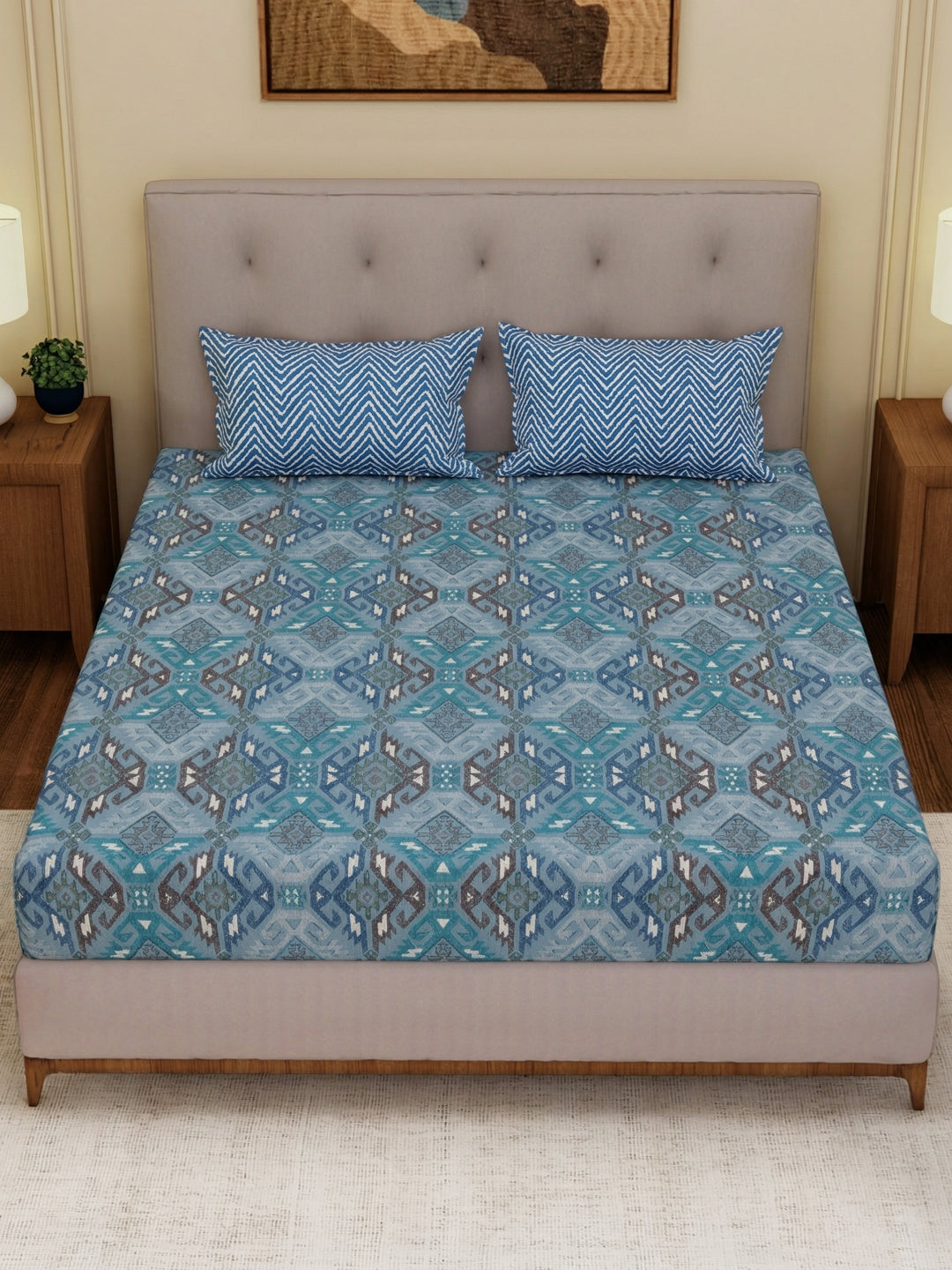 MOCA by Monte Carlo 120 TC Polycotton Double Bed Bedsheet with 2 Pillow Covers Paradise Collection