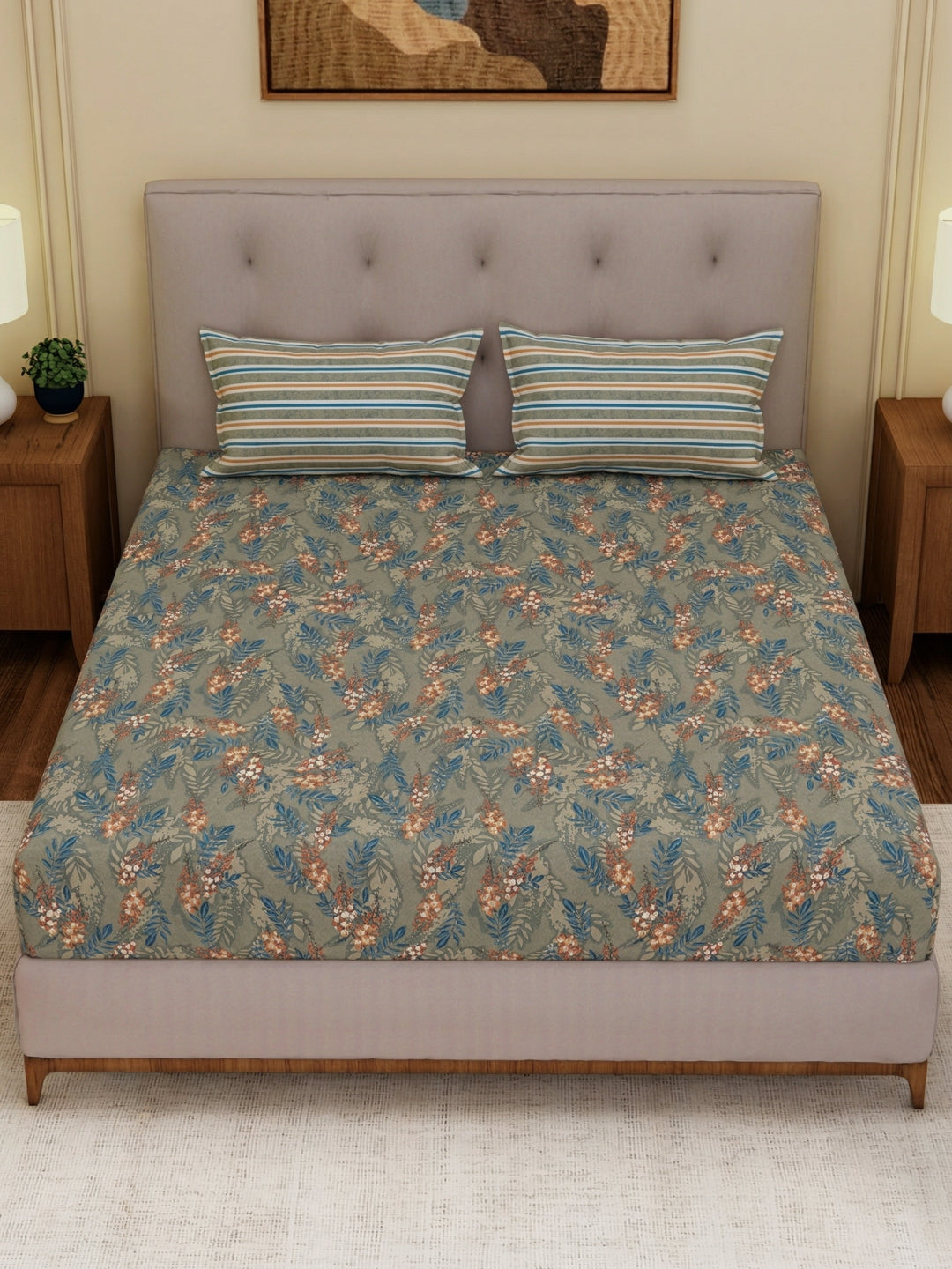 MOCA by Monte Carlo 120 TC Polycotton Double Bed Bedsheet with 2 Pillow Covers Paradise Collection