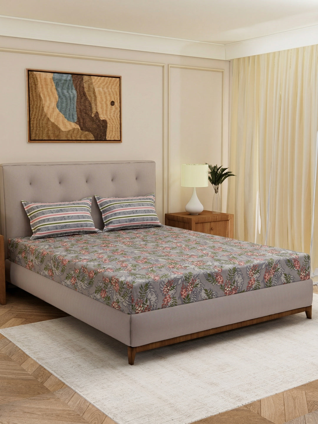 MOCA by Monte Carlo 120 TC Polycotton Double Bed Bedsheet with 2 Pillow Covers Paradise Collection