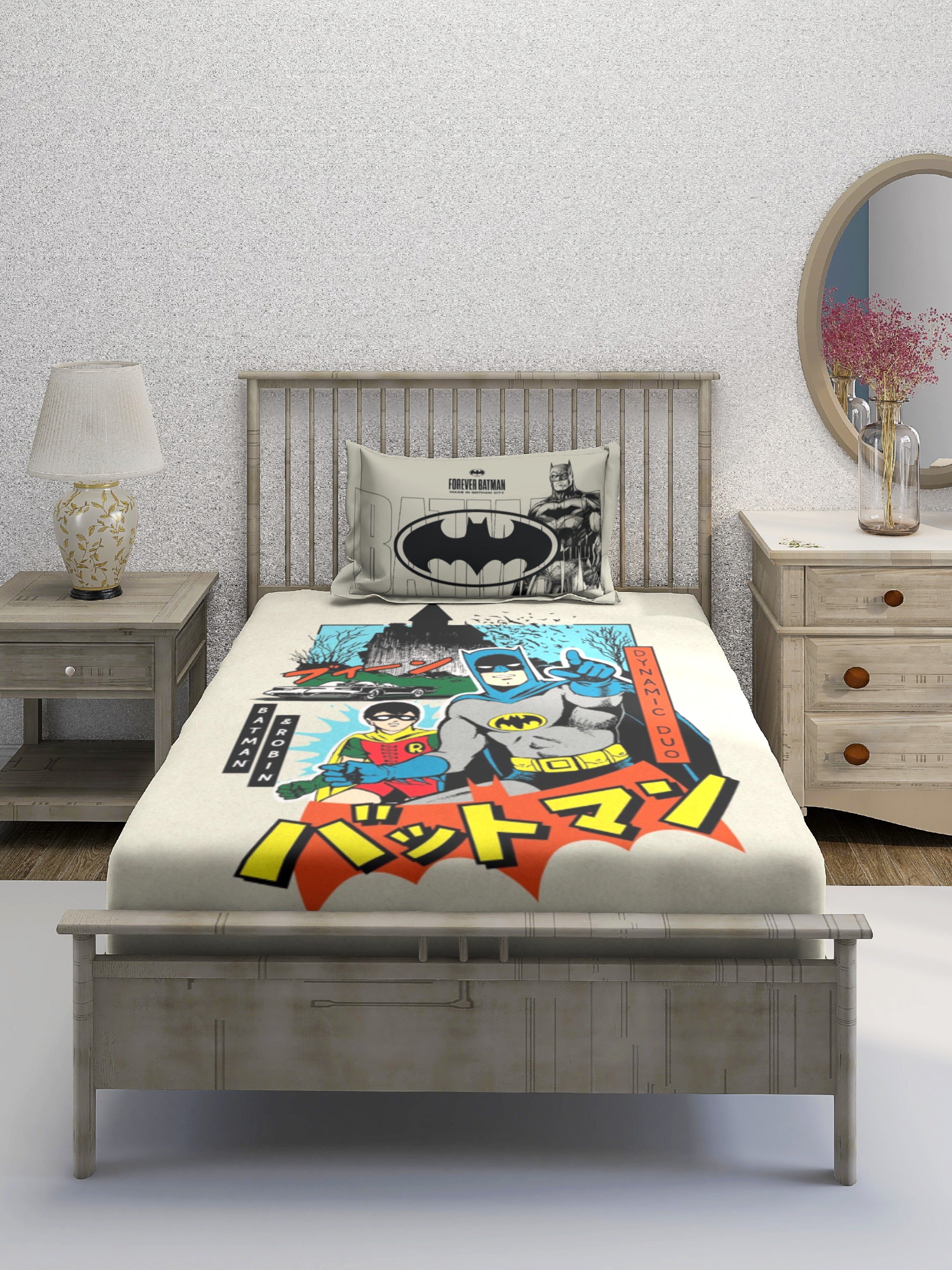 Monte Carlo Batman Printed 110 GSM Single Bedsheet with 1 Pillow Cover for Kids