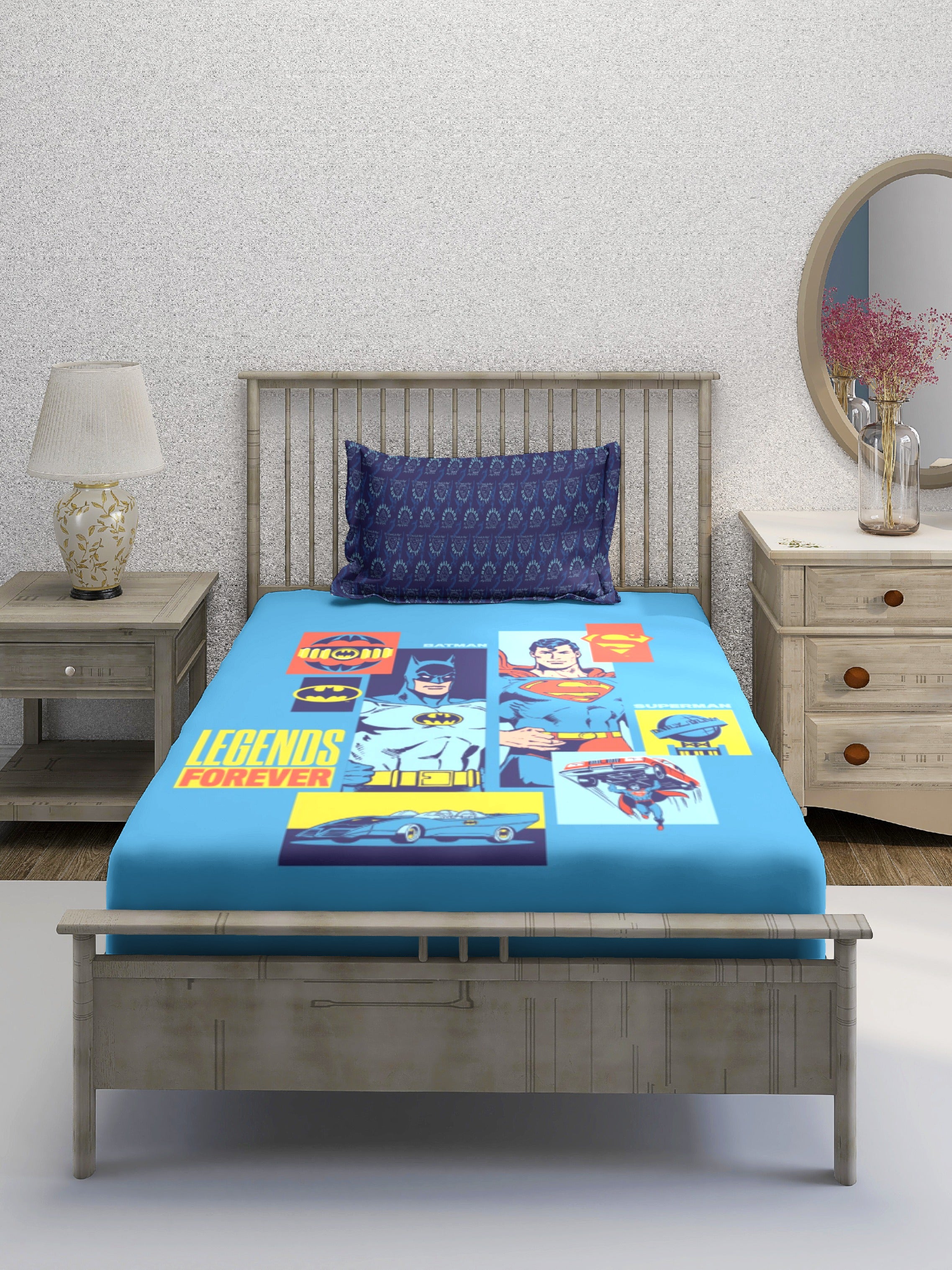 Monte Carlo Batman Printed 110 GSM Single Bedsheet with 1 Pillow Cover for Kids