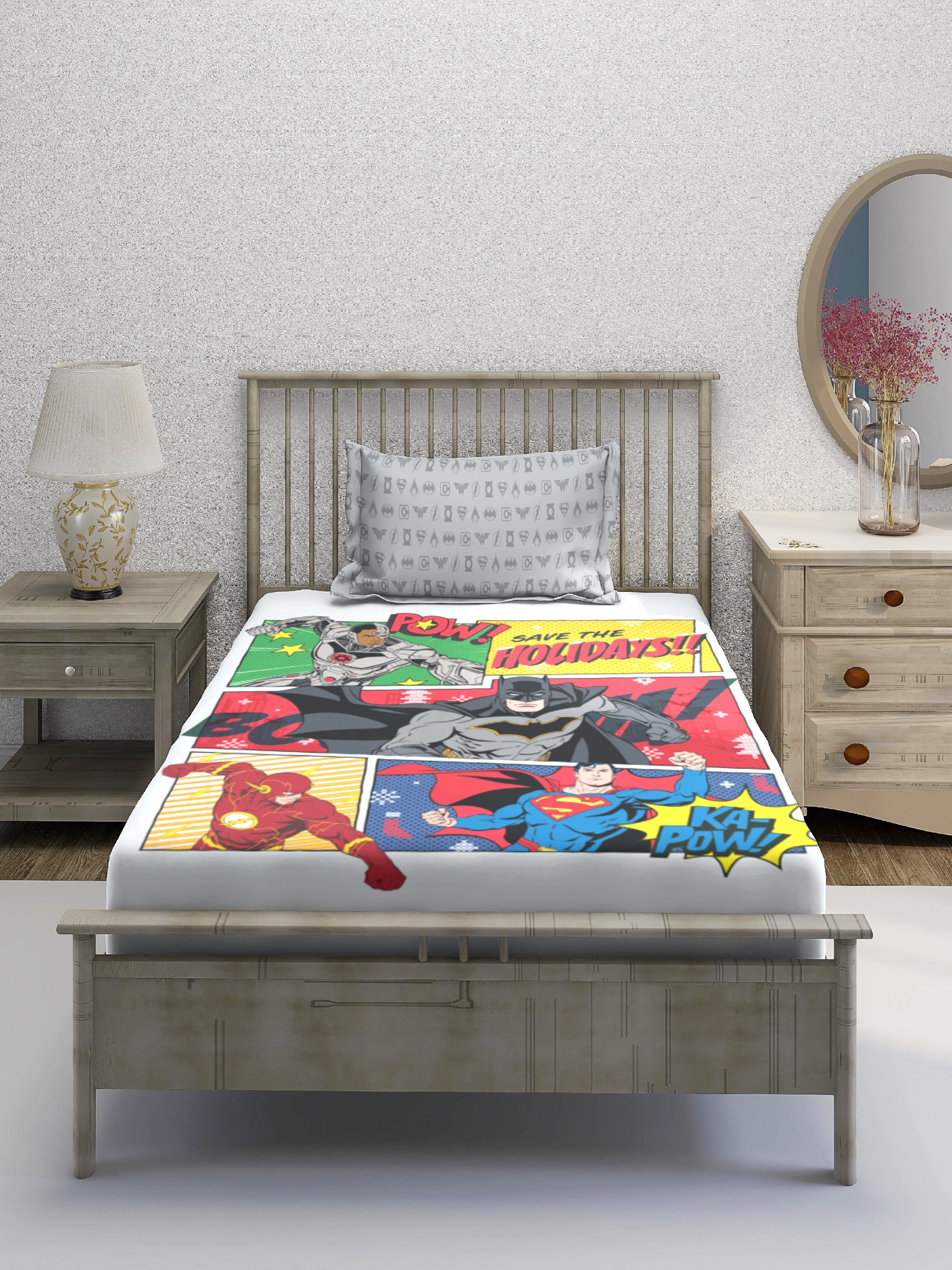 Monte Carlo Batman Printed 110 GSM Single Bedsheet with 1 Pillow Cover for Kids