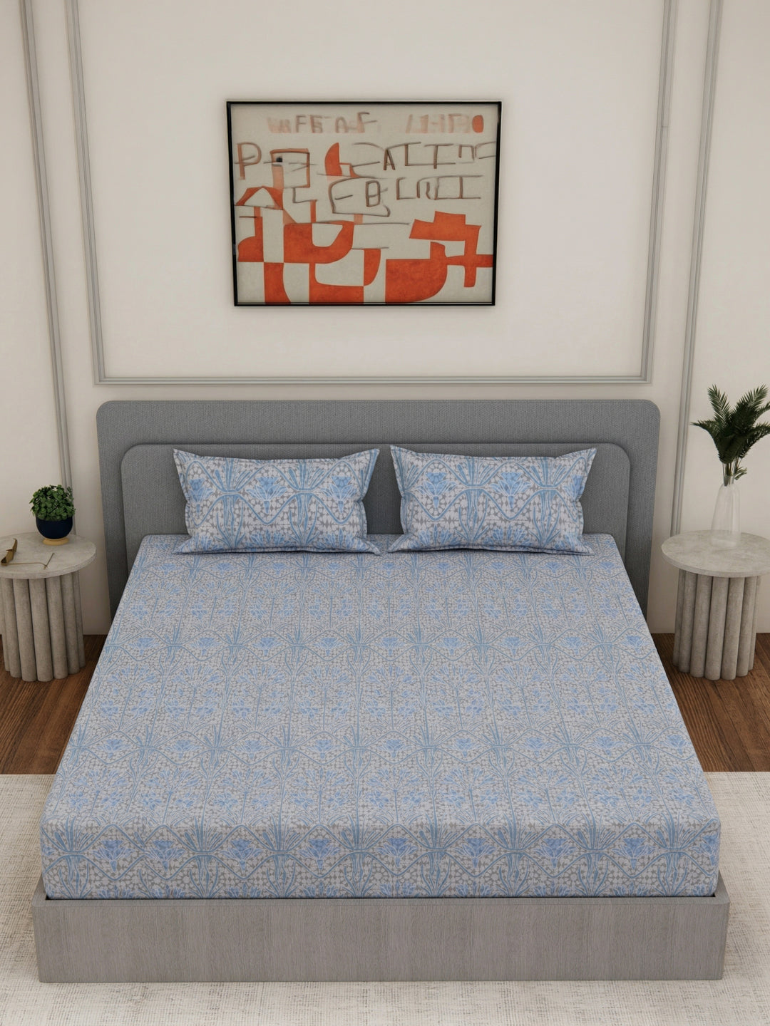 144 TC Pure Cotton Double Bed Bedsheet with 2 Pillow Covers Prestige Collection