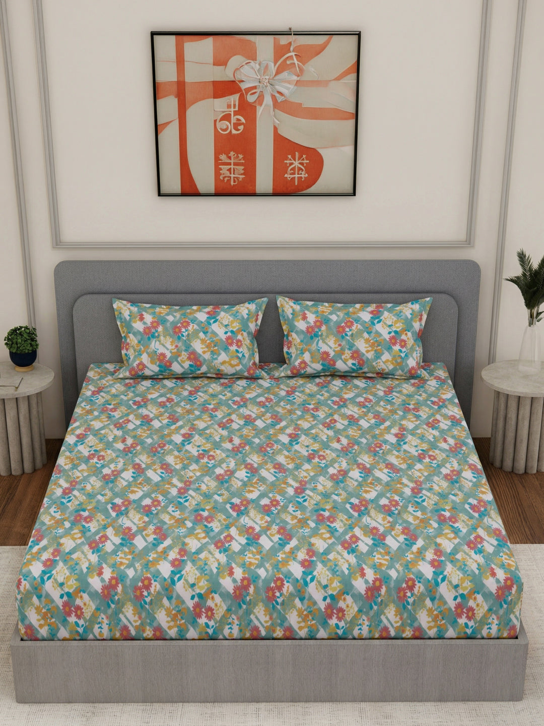 144 TC Pure Cotton Double Bed Bedsheet with 2 Pillow Covers Prestige Collection