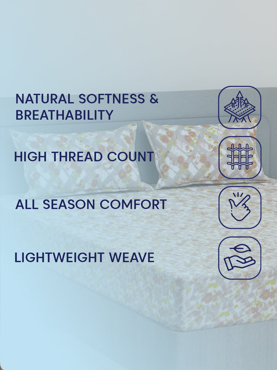 144 TC Pure Cotton Double Bed Bedsheet with 2 Pillow Covers Prestige Collection
