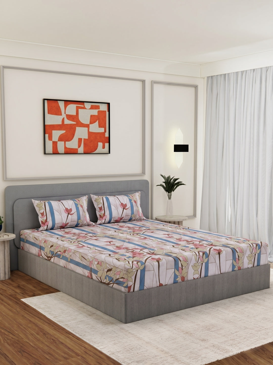 144 TC Pure Cotton King Size Bedsheet with 2 Pillow Covers Prestige Collection