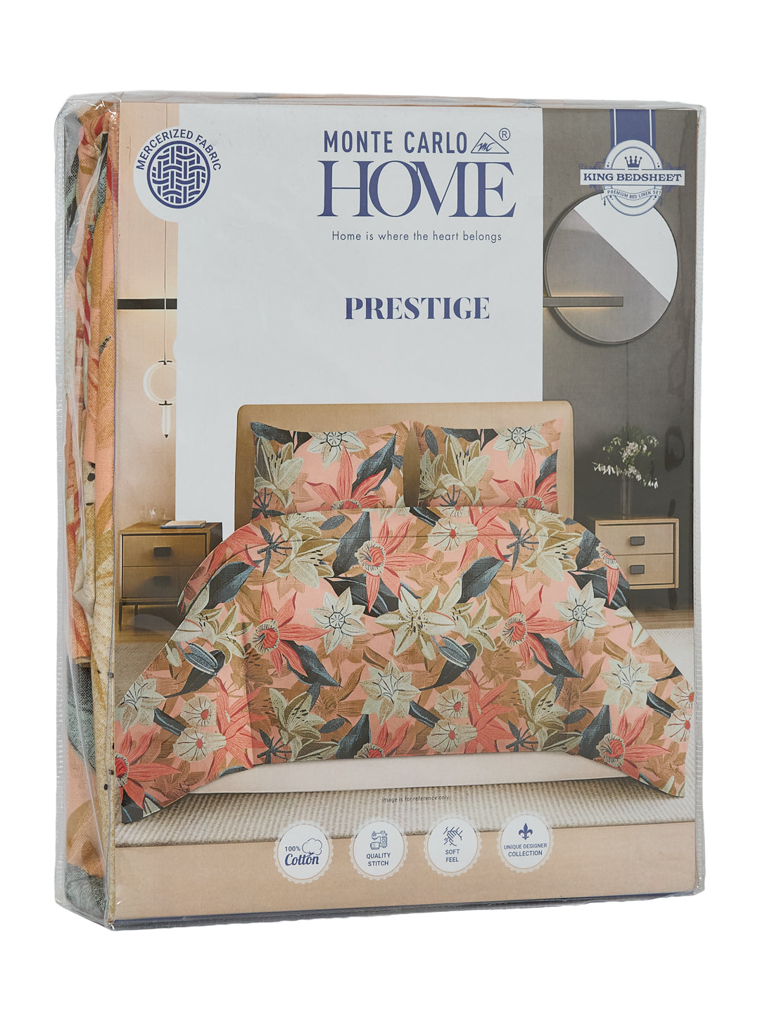 144 TC Pure Cotton King Size Bedsheet with 2 Pillow Covers Prestige Collection