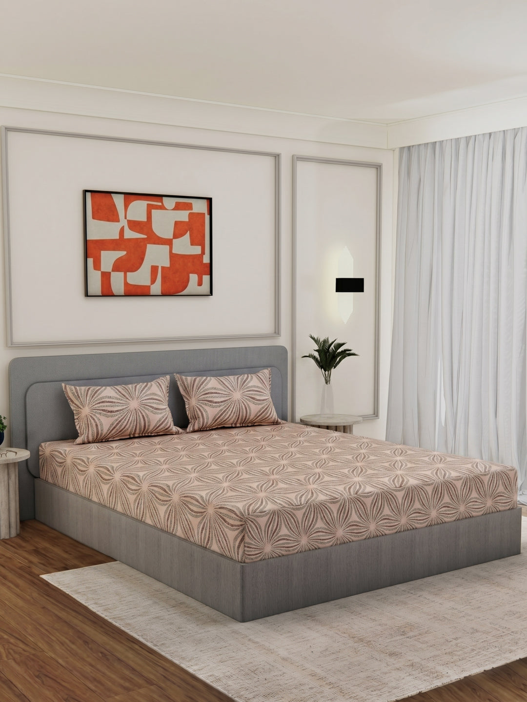 135 GSM Polyester King Size Bedsheet with 2 Pillow Covers Royal King Collection