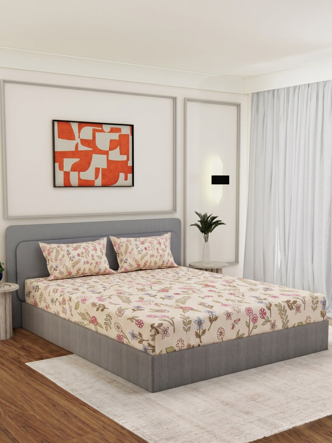 135 GSM Polyester King Size Bedsheet with 2 Pillow Covers Royal King Collection