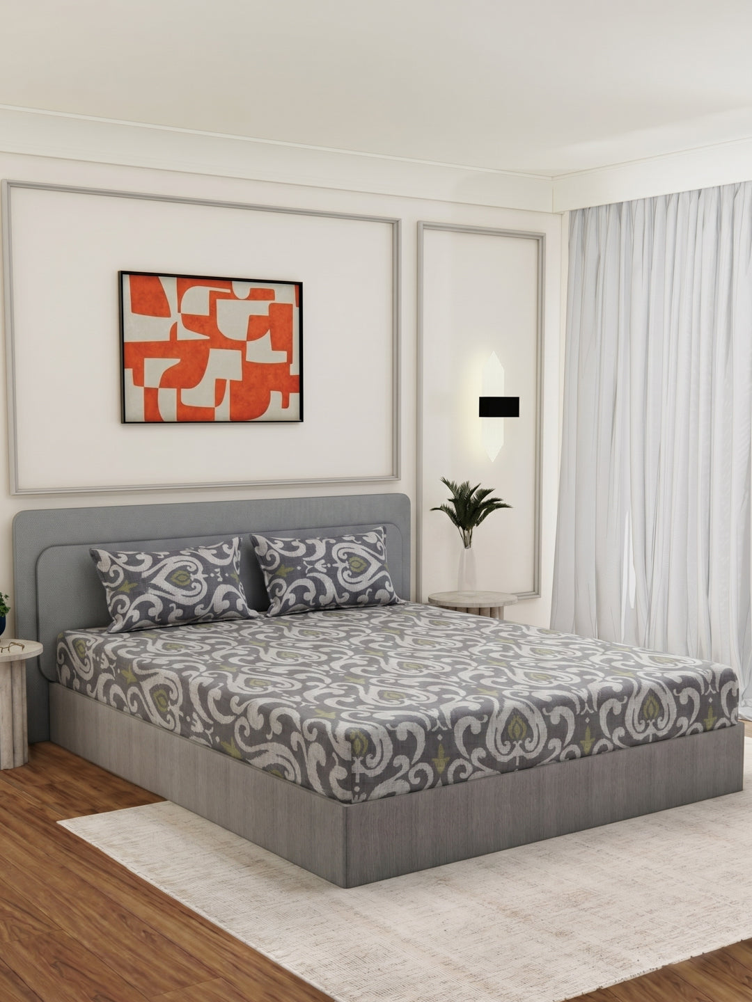 135 GSM Polyester King Size Bedsheet with 2 Pillow Covers Royal King Collection