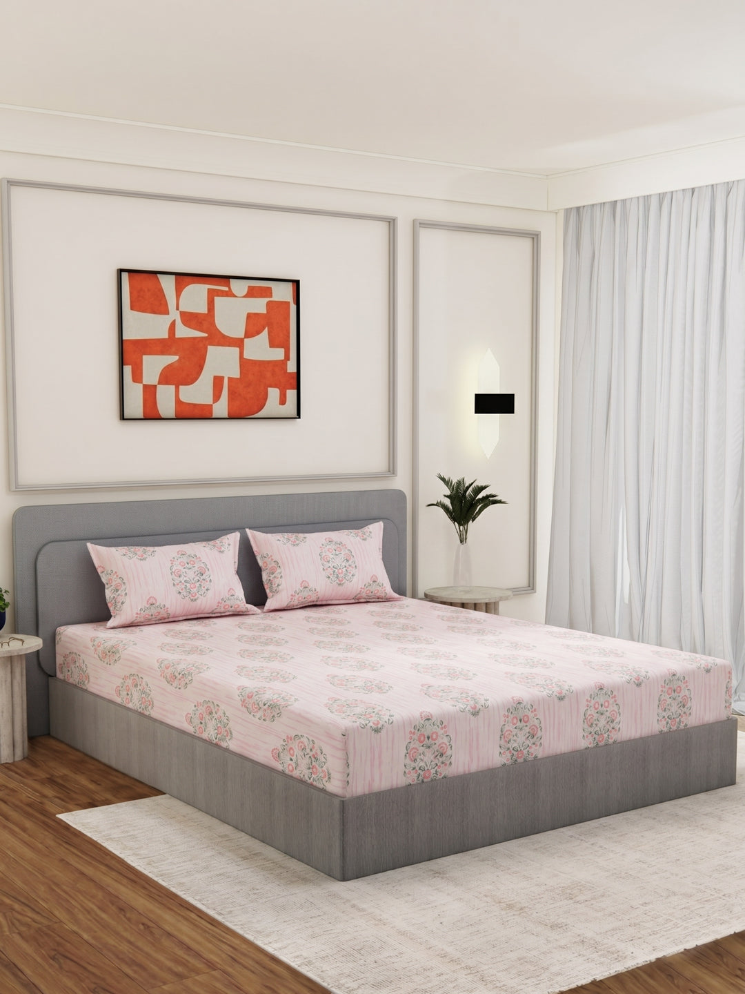 135 GSM Polyester King Size Bedsheet with 2 Pillow Covers Royal King Collection