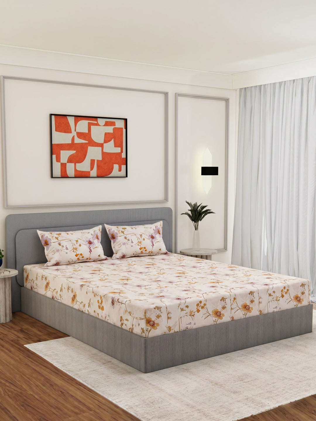 135 GSM Polyester King Size Bedsheet with 2 Pillow Covers Royal King Collection