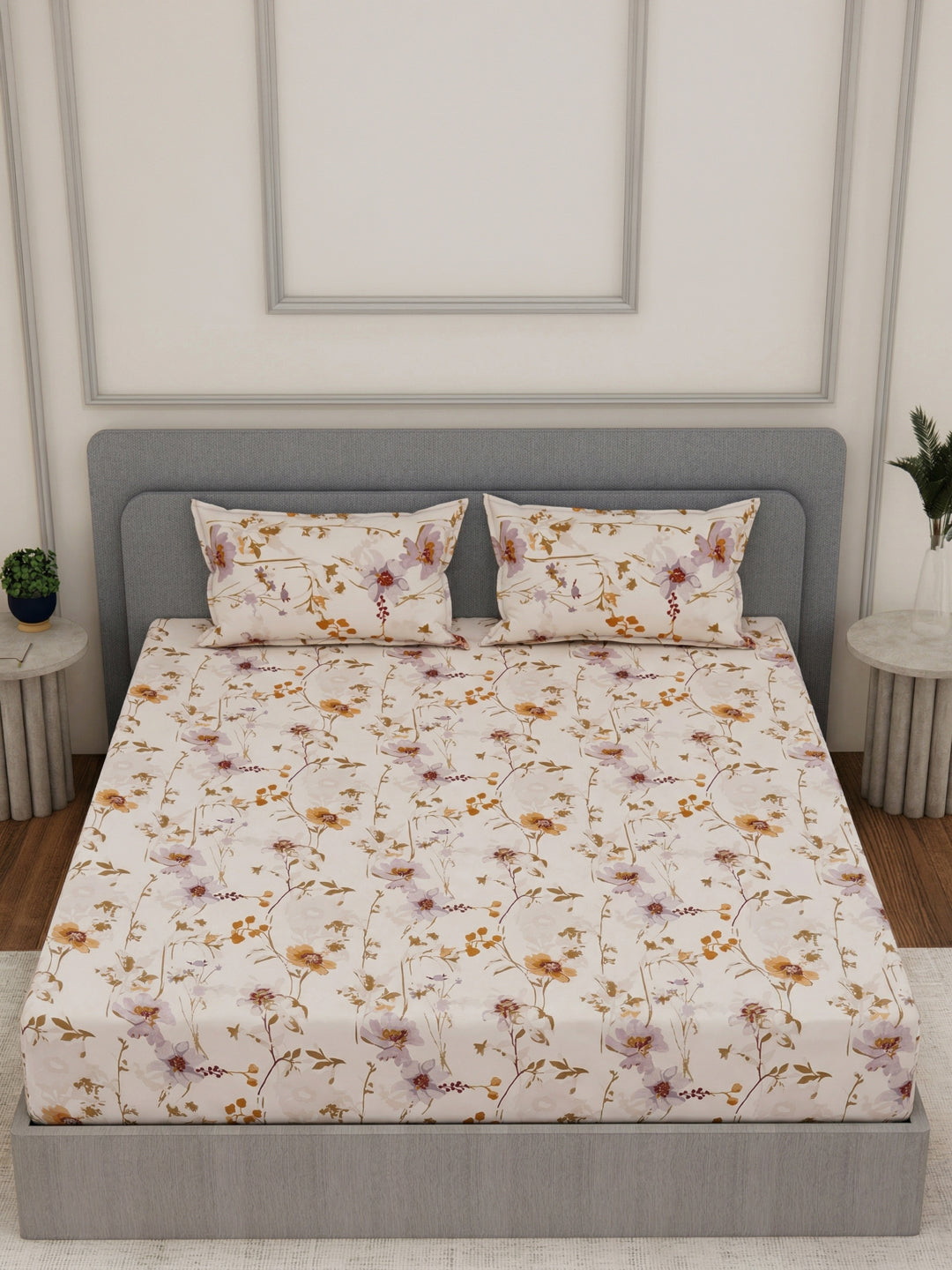135 GSM Polyester King Size Bedsheet with 2 Pillow Covers Royal King Collection