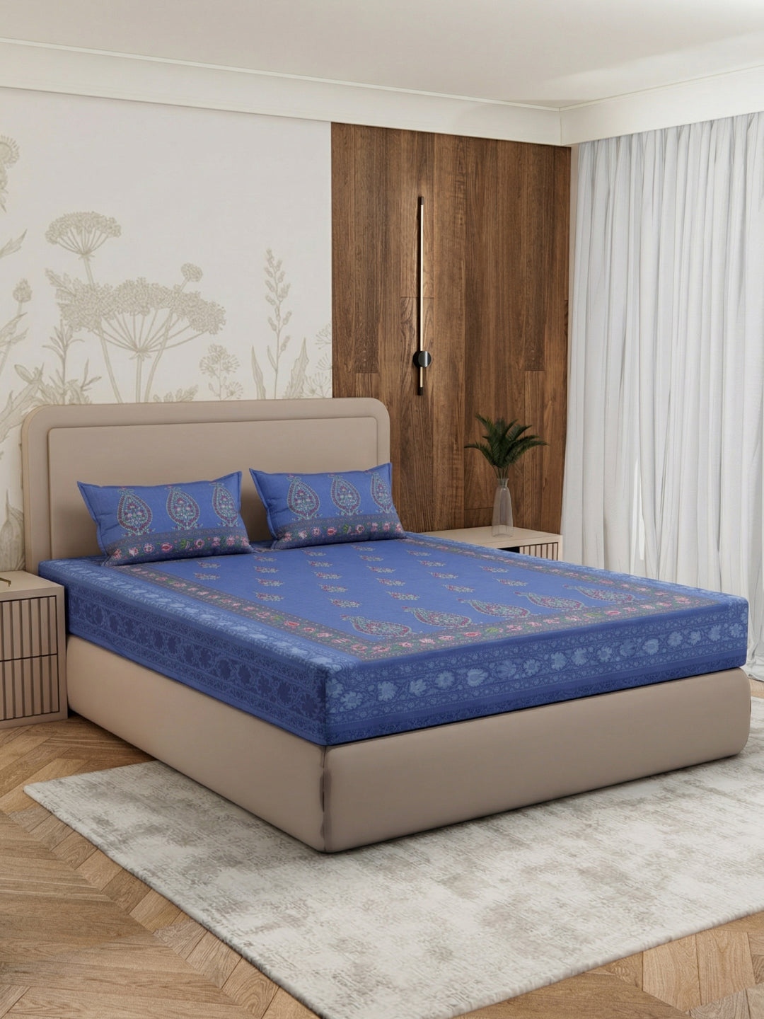 Premium 180 TC Pure Cotton King Size Bedsheet with 2 Pillow Covers Sanganeri Collection
