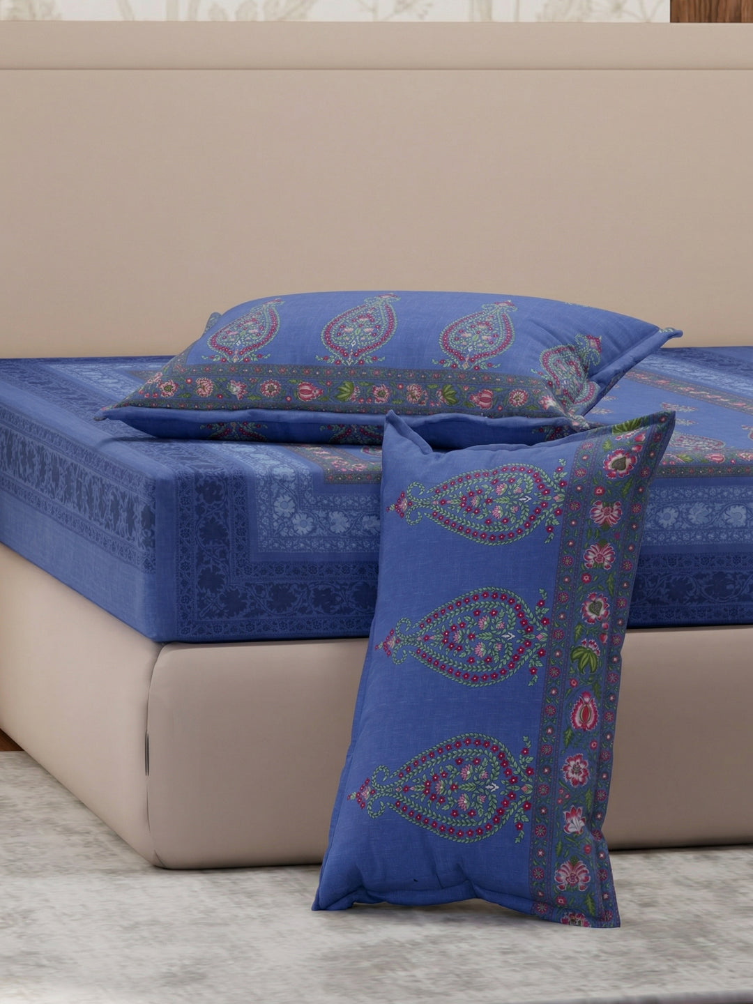 Premium 180 TC Pure Cotton King Size Bedsheet with 2 Pillow Covers Sanganeri Collection